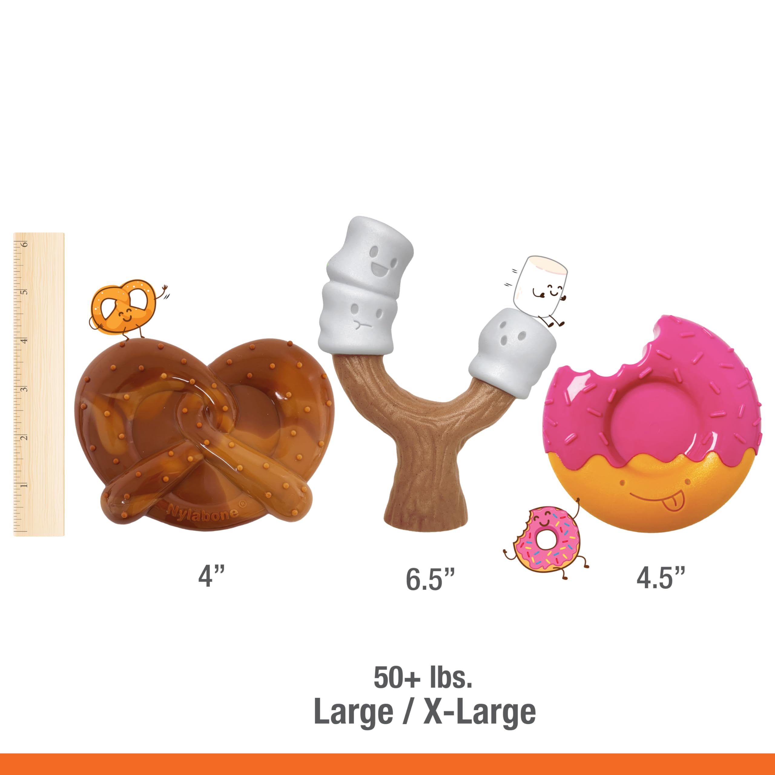 Nylabone Power Chew Toy Bundle, Cute Dog Toys for Aggressive Chewers, Bacon Glazed, Toasted Marshmallow, and Peanut Butter Flavo