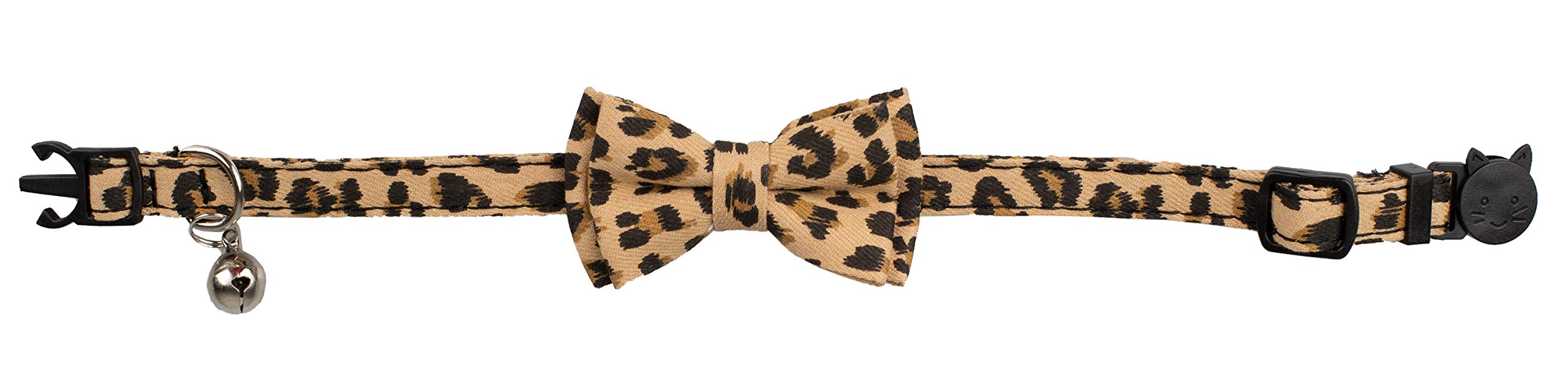 Gyapet Collar For Cats Pets Breakaway With Bell Bowtie Floral Bow Detachable Adjustable Safety Puppy 2Pcs Beige Leopard & Pure