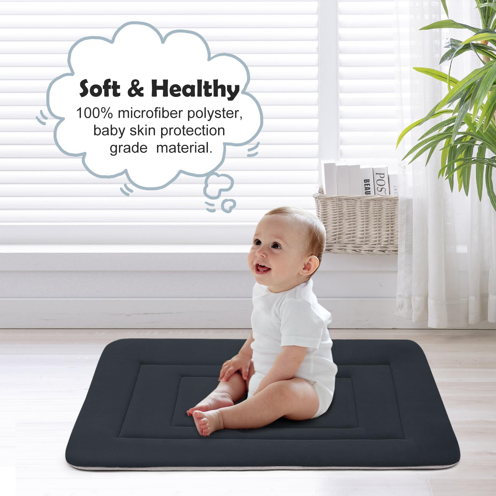 JoicyCo Dog Bed - Soft Washable Crate Pad for Large Dogs, 42" x 28", Dark Gray, Non-Slip Bottom, Durable Polyester