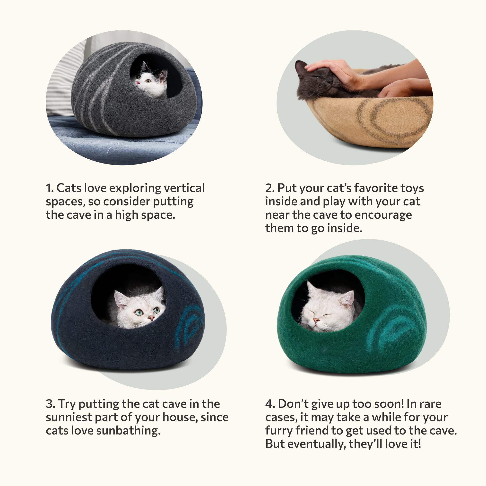 Meowfia Premium Felt Cat Bed Cave - Handmade 100% Merino Wool Bed For Cats And Kittens (Dark Shades) (Large, Slate Grey)