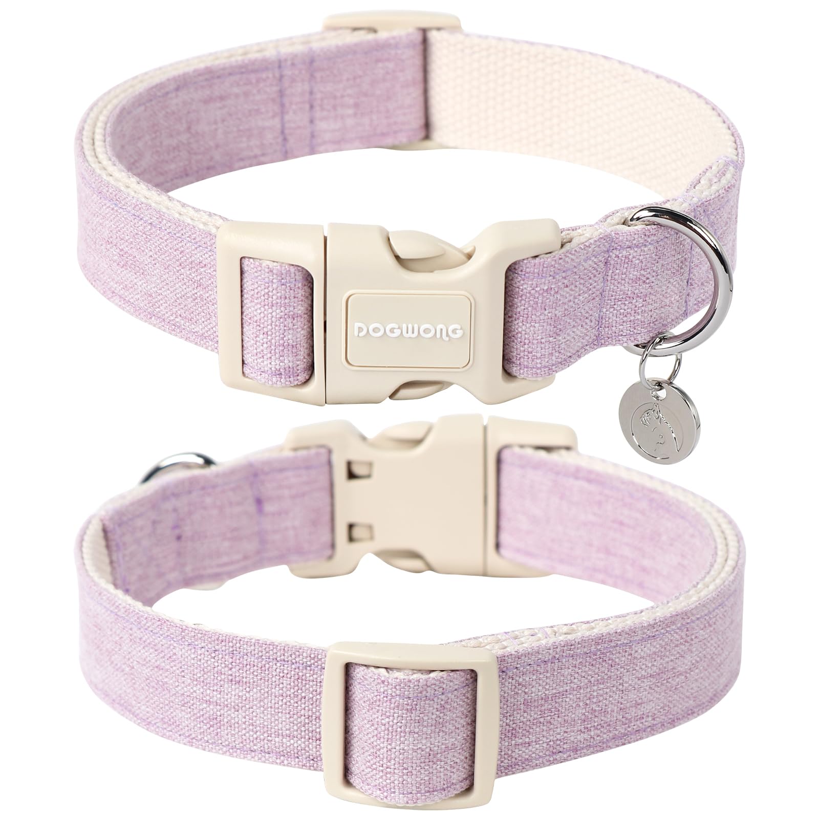 Dogwong Cotton Hemp Dog Collar - Heavy-Duty Adjustable Soft Natural Fabric Pet Collar, Cute Wedding Puppy Necklace For Small Med