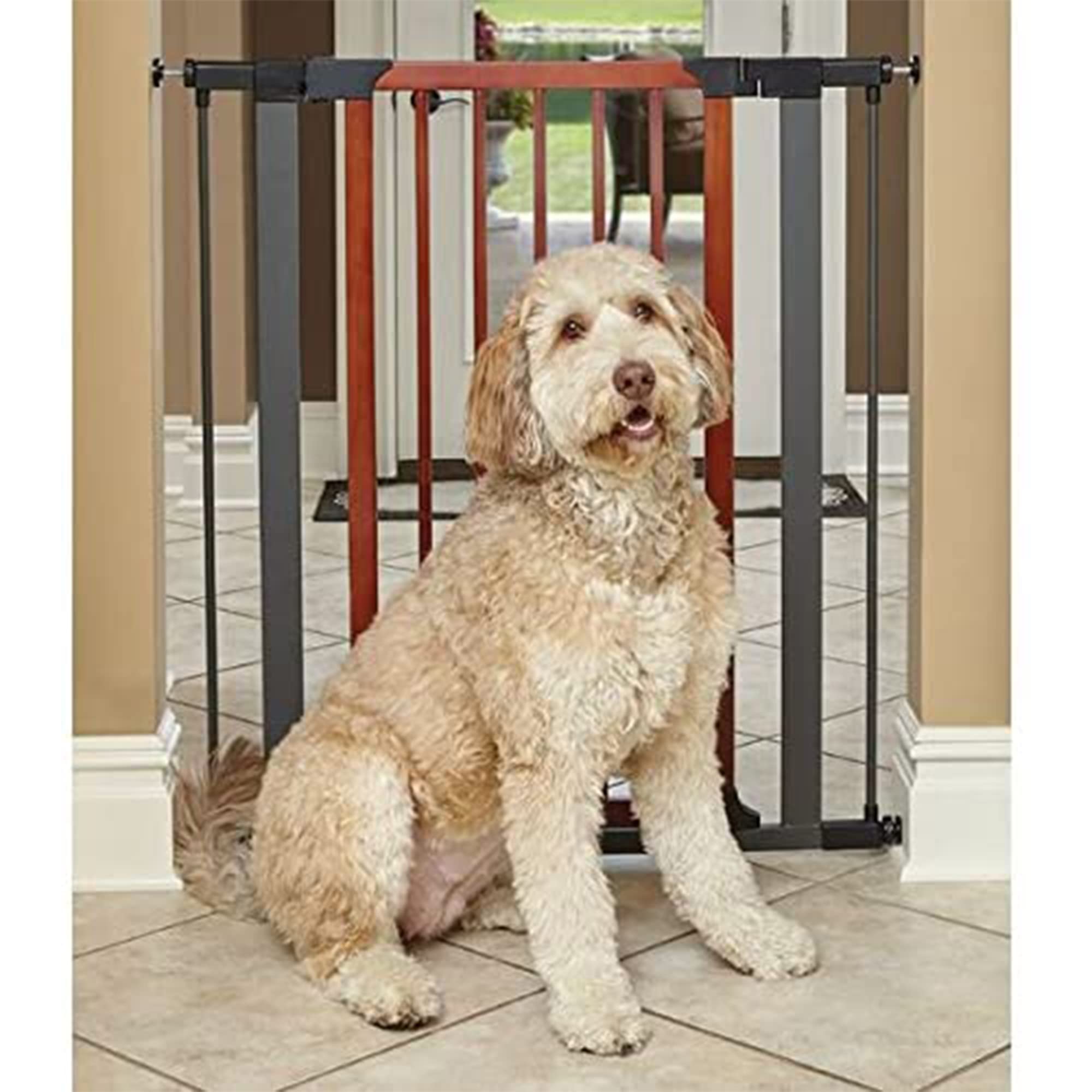 MidWest Homes for Pets 39-Inch Tall Pet Gate with Textured Graphite Frame and Decorative Wood Door, Expands to 38 Inches Wide, I