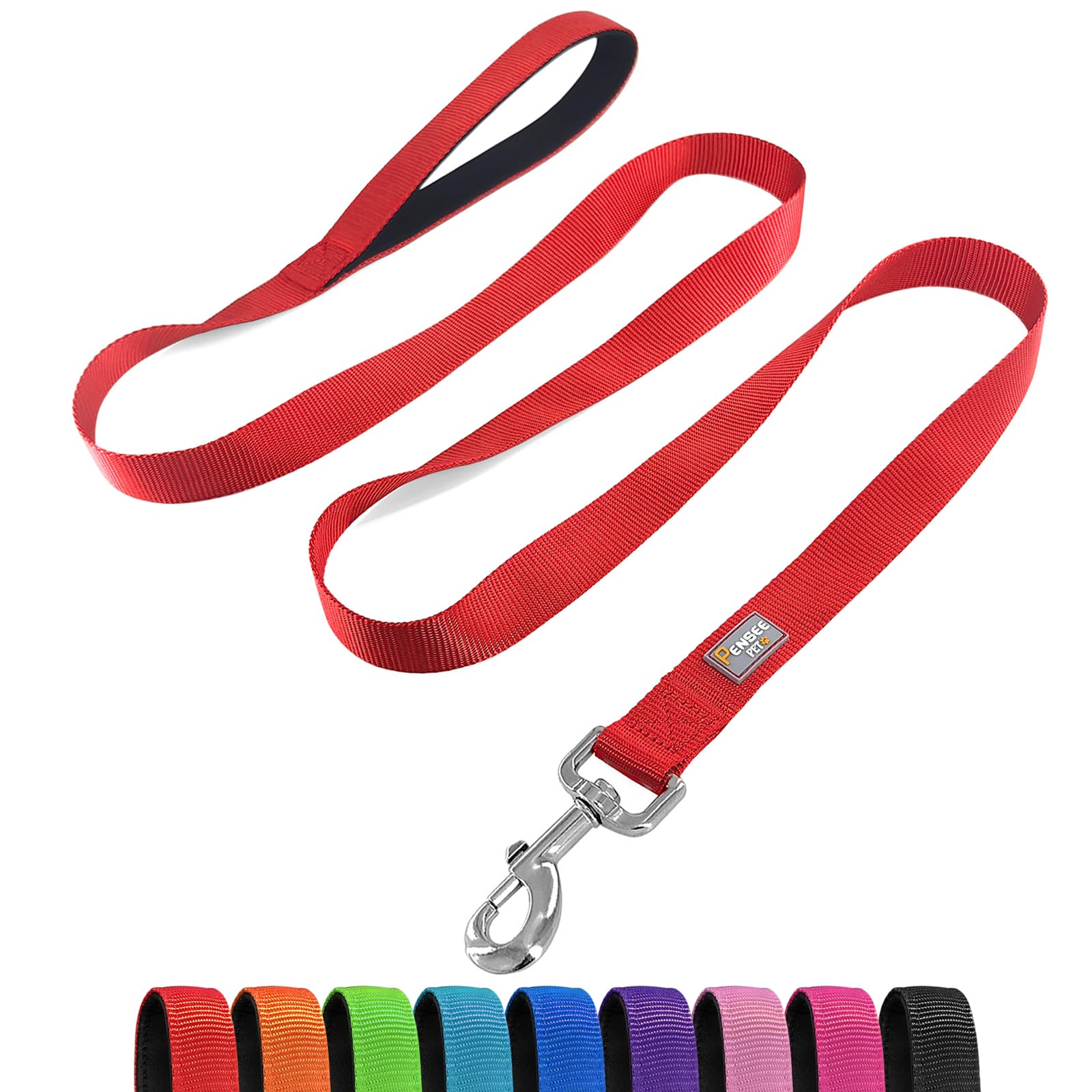 Penseepet Basic Dog Leashes 6 Ft Padded Handle Nylon Dogs Leashes For Small Dogs Red