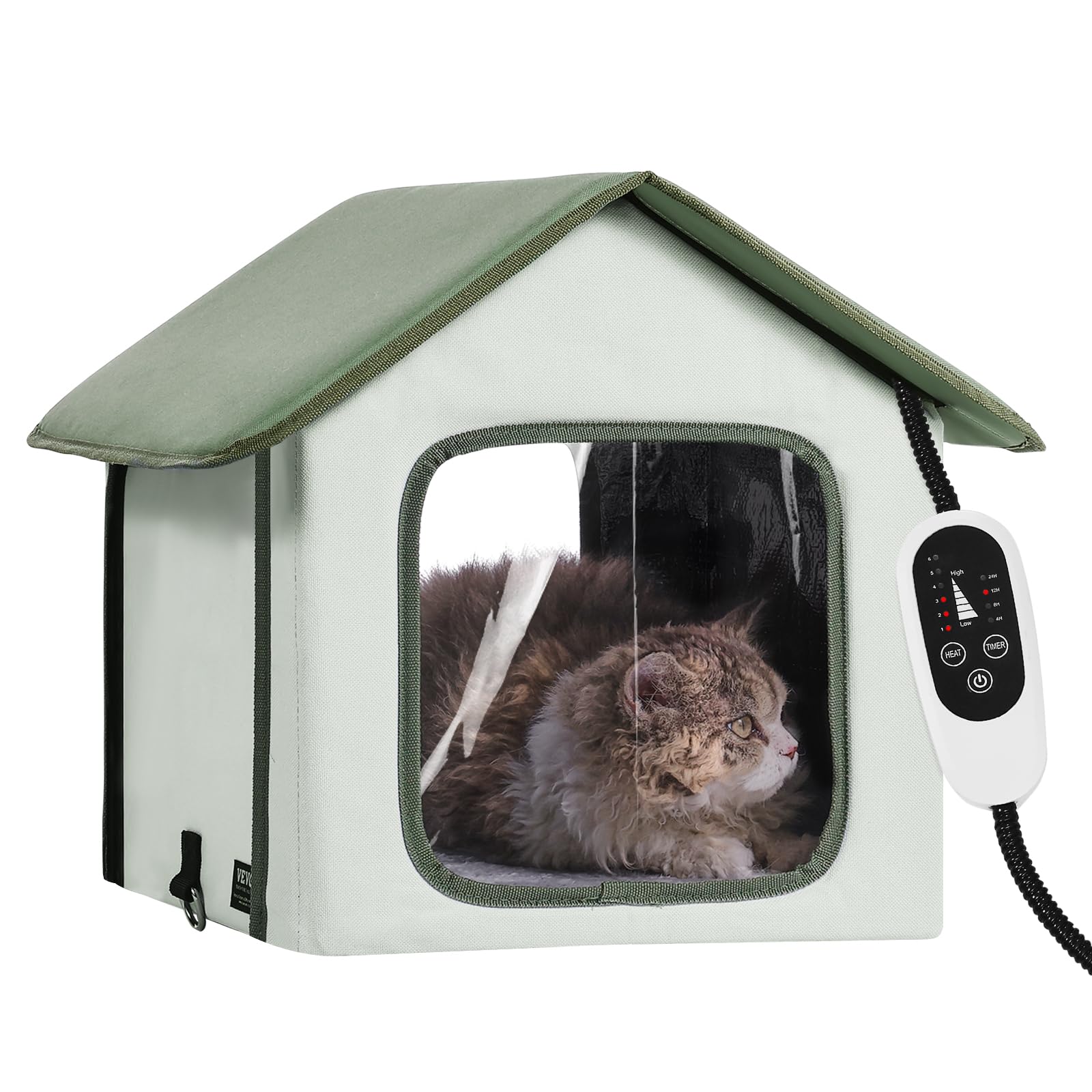 VEVOR Elevated Heated Cat House, Outdoor Kitty Shelter with Adjustable Temperature & Timer, 600D Oxford Cloth Foldable Cat Shelt