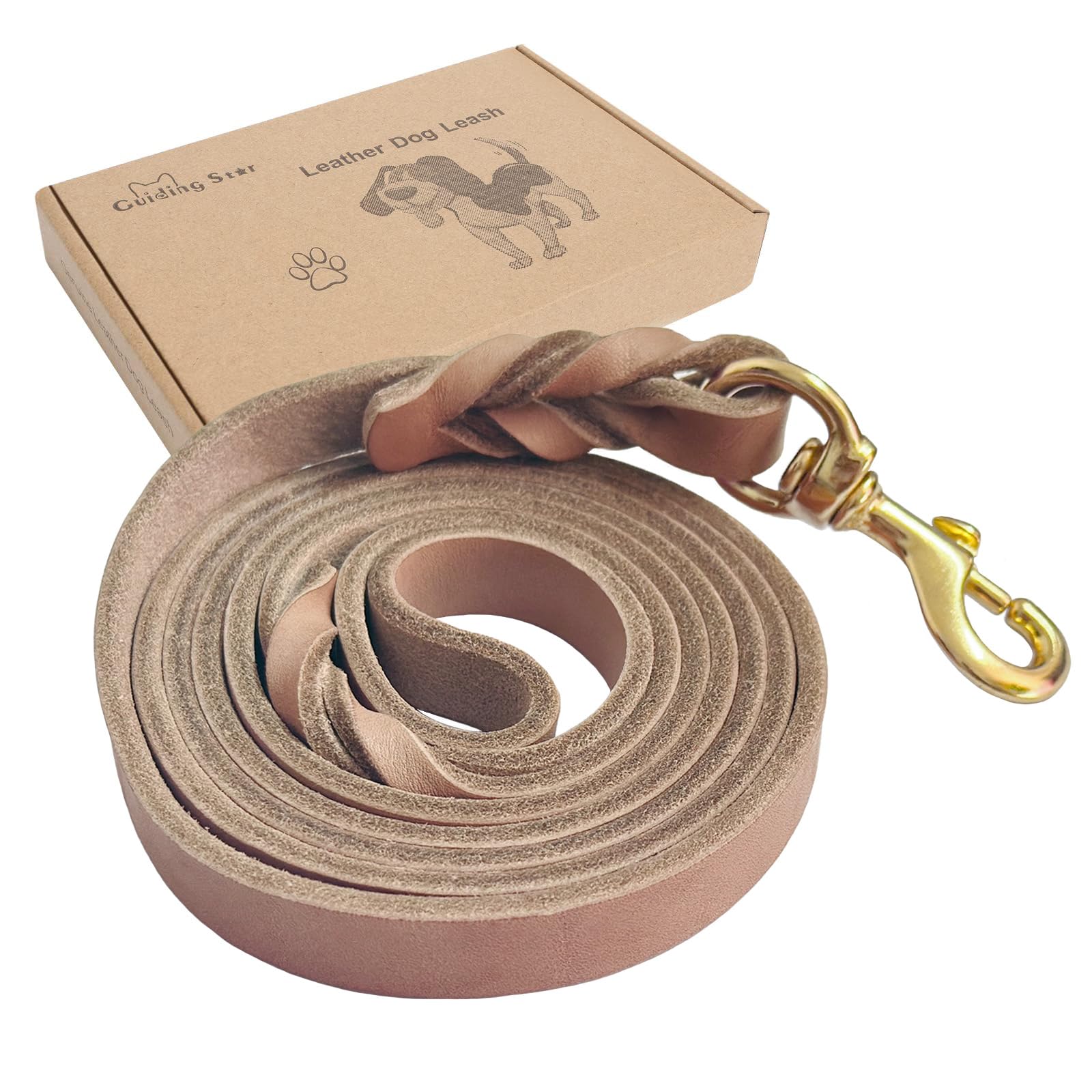 Guiding Star Leather Dog Leash - 6ft Heavy Duty, Soft Braided Handmade Leather Training Leash for Large & Medium Dogs (6ft x 1/2