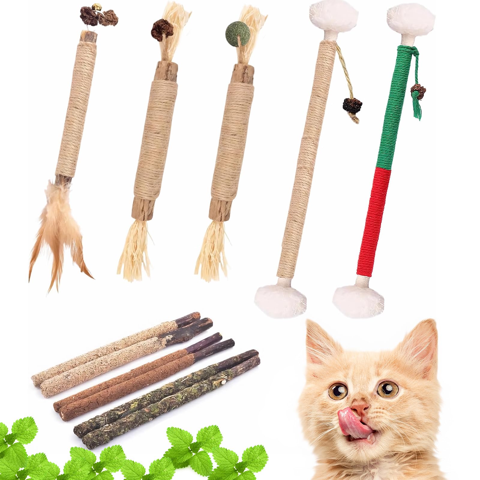 Kojude Silvervine Sticks Catnip Rope Toys Set For Cats Teeth Cleaning,Cat Chew Toys,Kitten Dental Care Toys For Indoor Cats To P