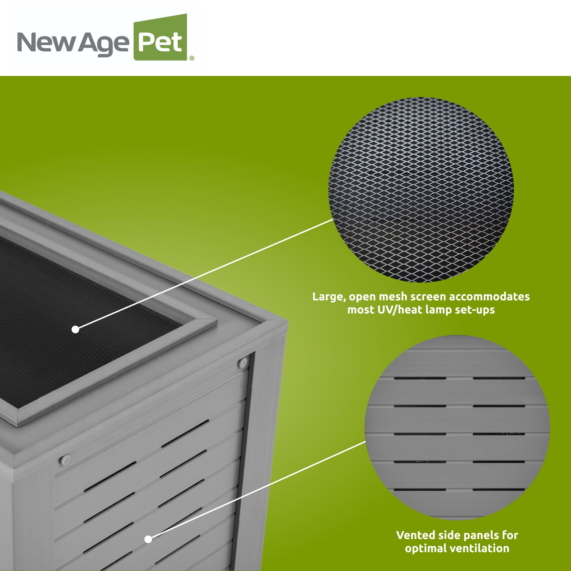 New Age Pet Ecoflex 24-Inch Mojave Reptile Lounge In Grey - Durable Wood Plastic Composite Habitat With Ventilated Side Panels,