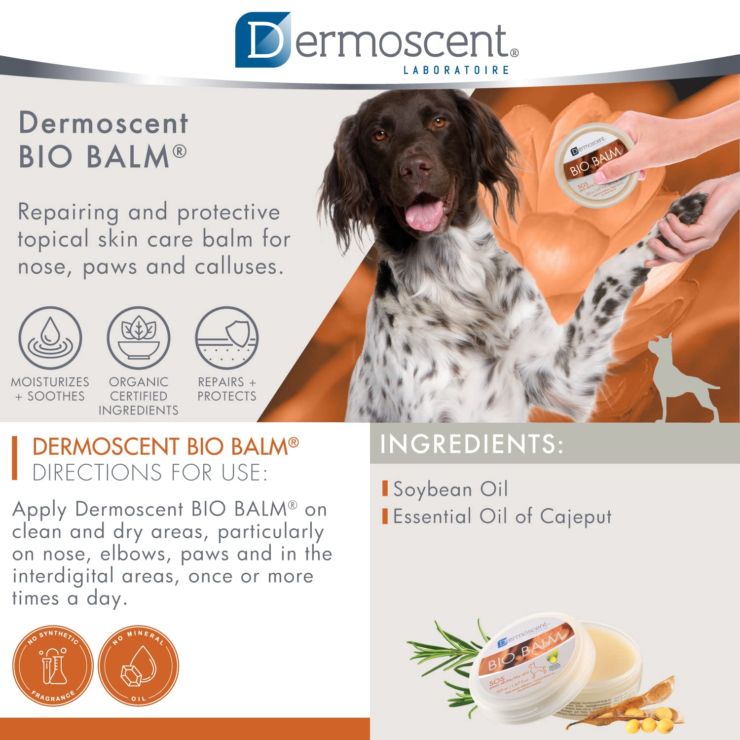 Dermoscent Bio Balm - Natural Healing Dog Paw Moisturizer, 1.67 Fl Oz, Veterinarian-Approved for Dry & Cracked Paws