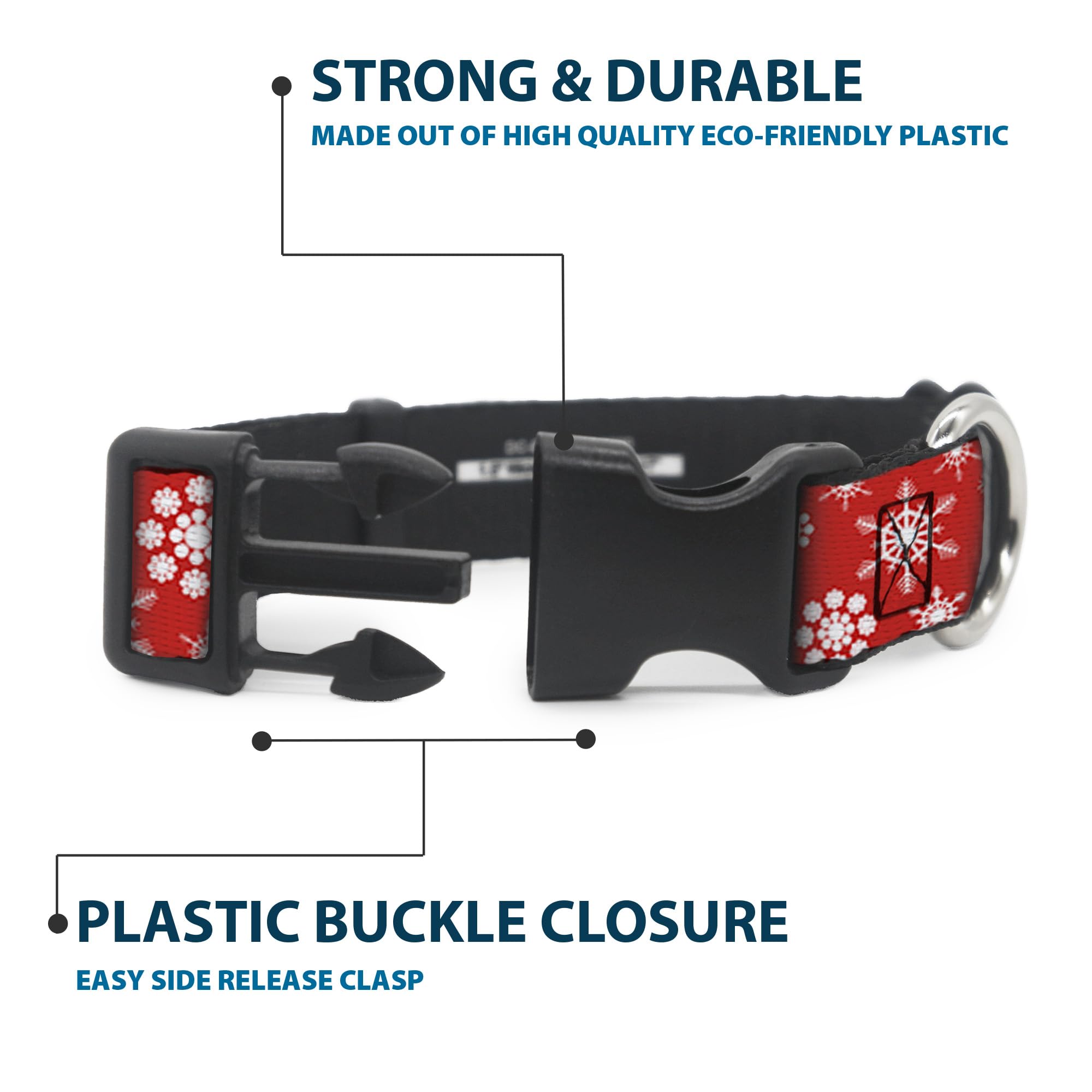 Buckle-Down 18-32 Snowflakes Red/White Plastic Clip Collar, Wide Large