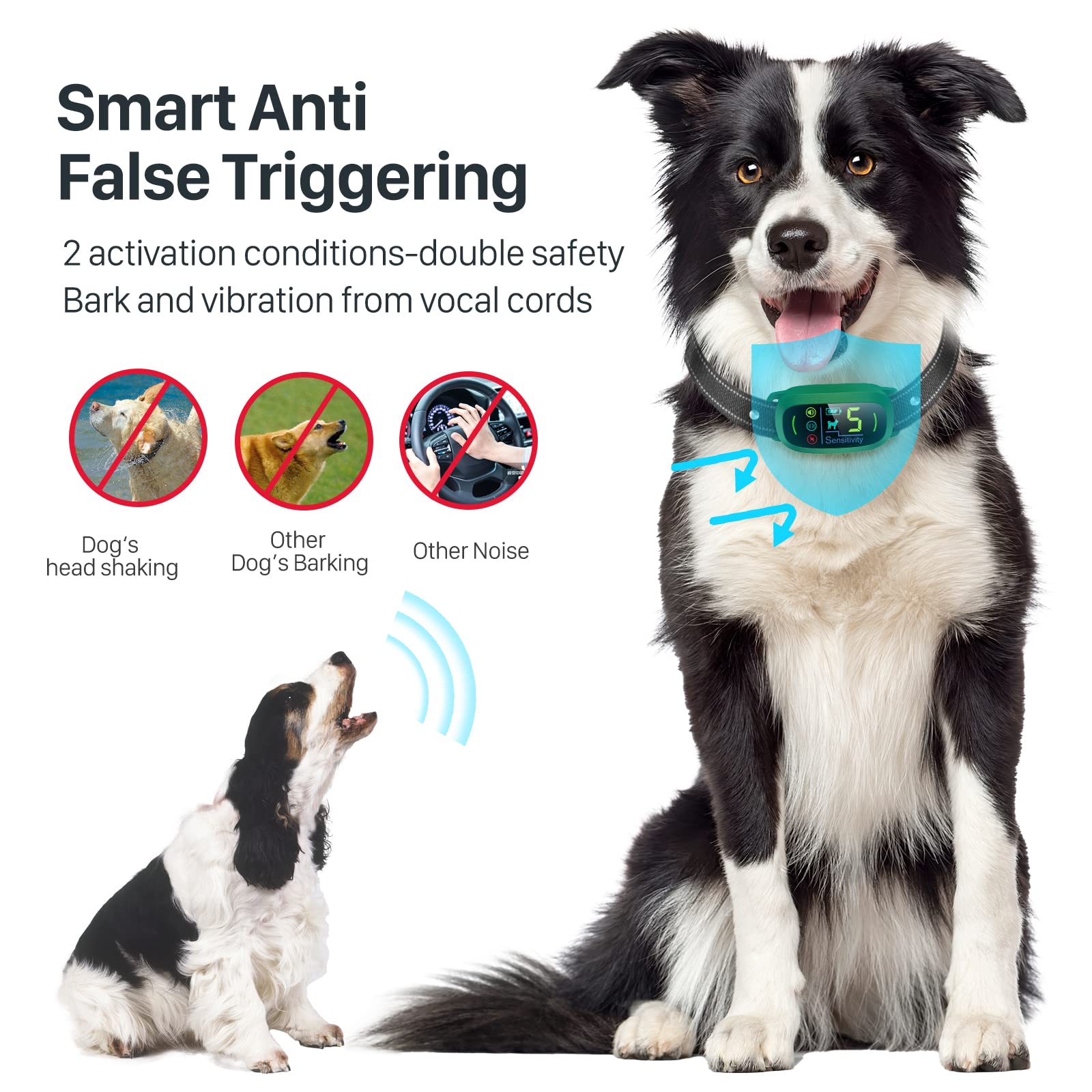 FAFAFROG Bark Collar, Rechargeable Dog Bark Collar with 5 Adjustable Sensitivity and Intensity Beep Vibration Shock, Anti Barkin