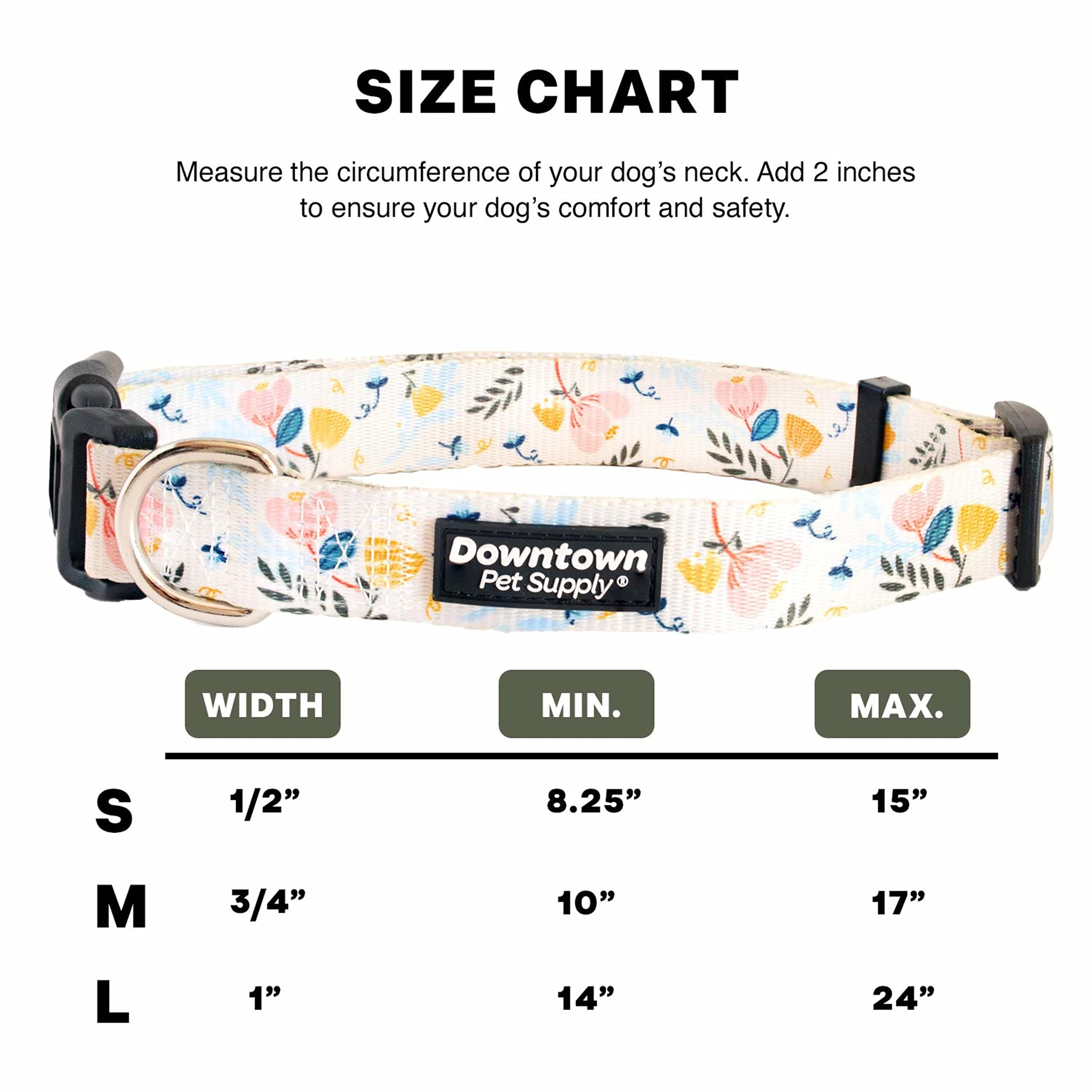 Downtown Pet Supply - Best & Fancy Dog Collar - Lightweight Adjustable With Quick Buckle & D-Ring - Hand Wash Safe - Floral - La