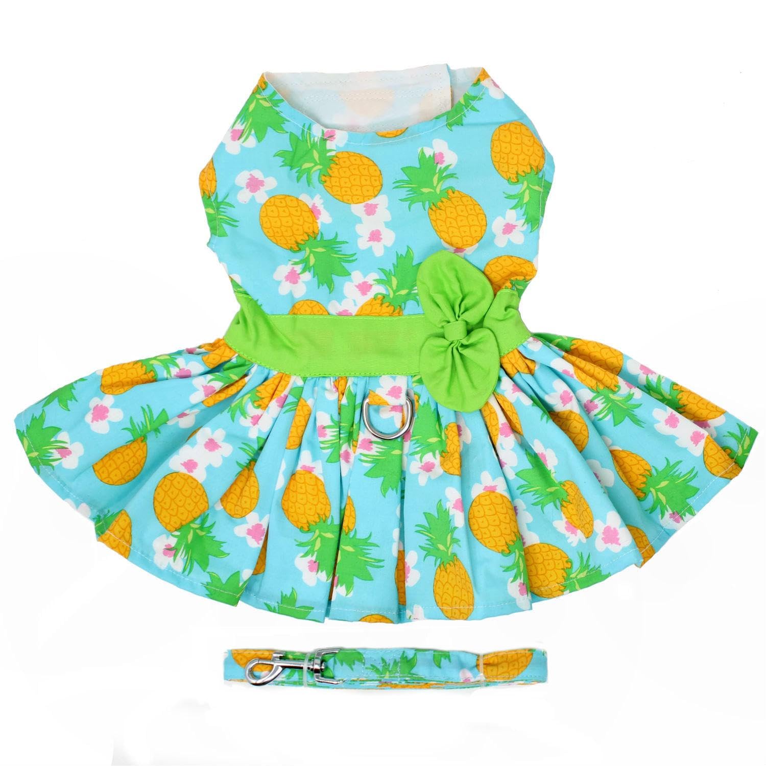 Doggie Design Pineapple Luau Dog Harness Dress With Matching Leash (Large)