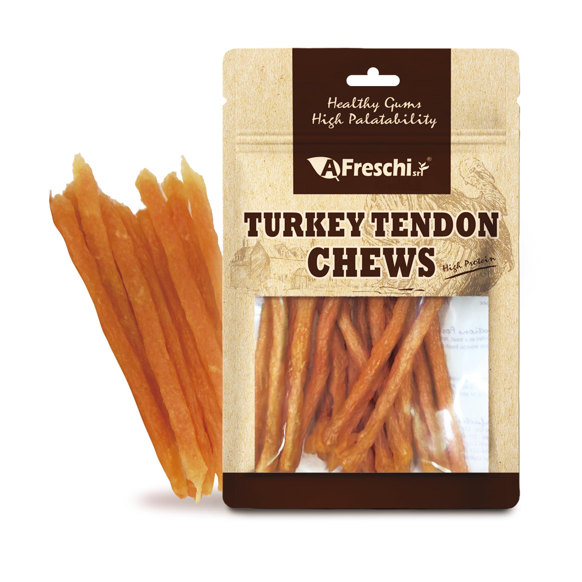 Afreschi Soft Turkey Tendon Strip 3.5 oz, Dog Treats for Soft Series, All Natural Human Grade Dog Treat, Suitable for Training c