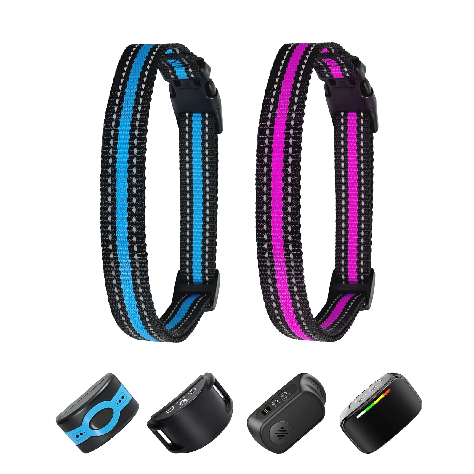 Replacement Collar For Shock Training Bark Collar,Dog Shock Collars Replacement, Nylon Replacement Collar Strap For E Collar Wireless Dog Fence Receivers(2 Piece Blue+Rose Red)