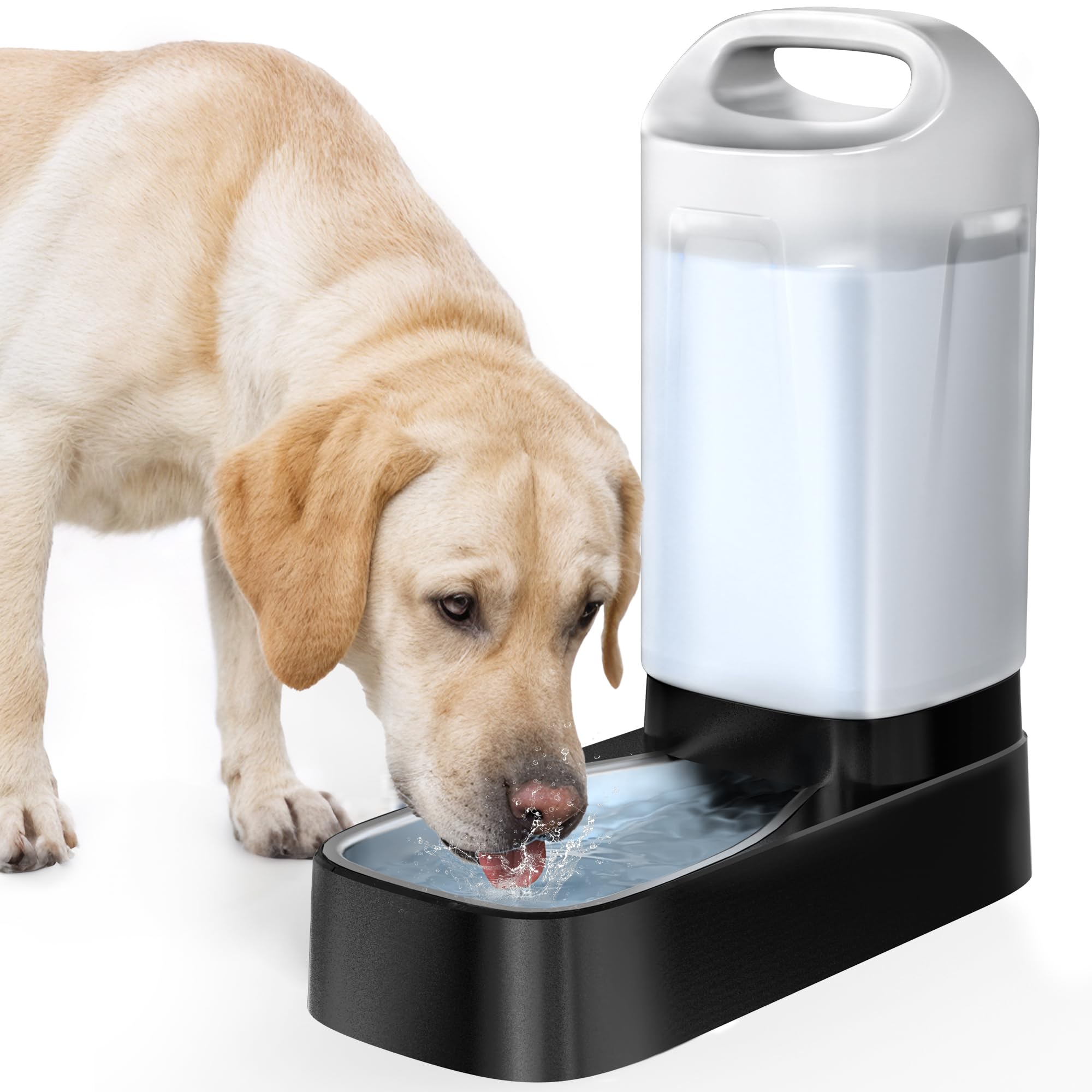 Automatic Dog Water Bowl Dispenser - 2.4 Gallon Stainless Steel Gravity Pet Water Feeder with Ergonomic Handle Design Anti Splas