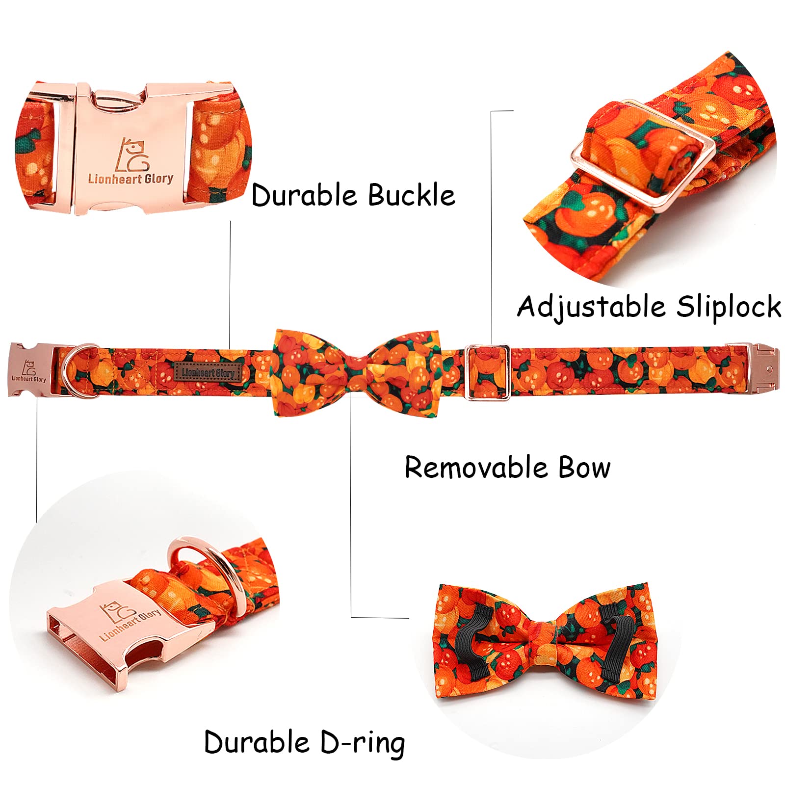 Lionheart Glory Premium Dog Collars, Bowtie Dog Collar, Heavy Duty Adjustable Fall Dog Collar For Medium Dogs Halloween Dog Collar, Collar Dog Bow