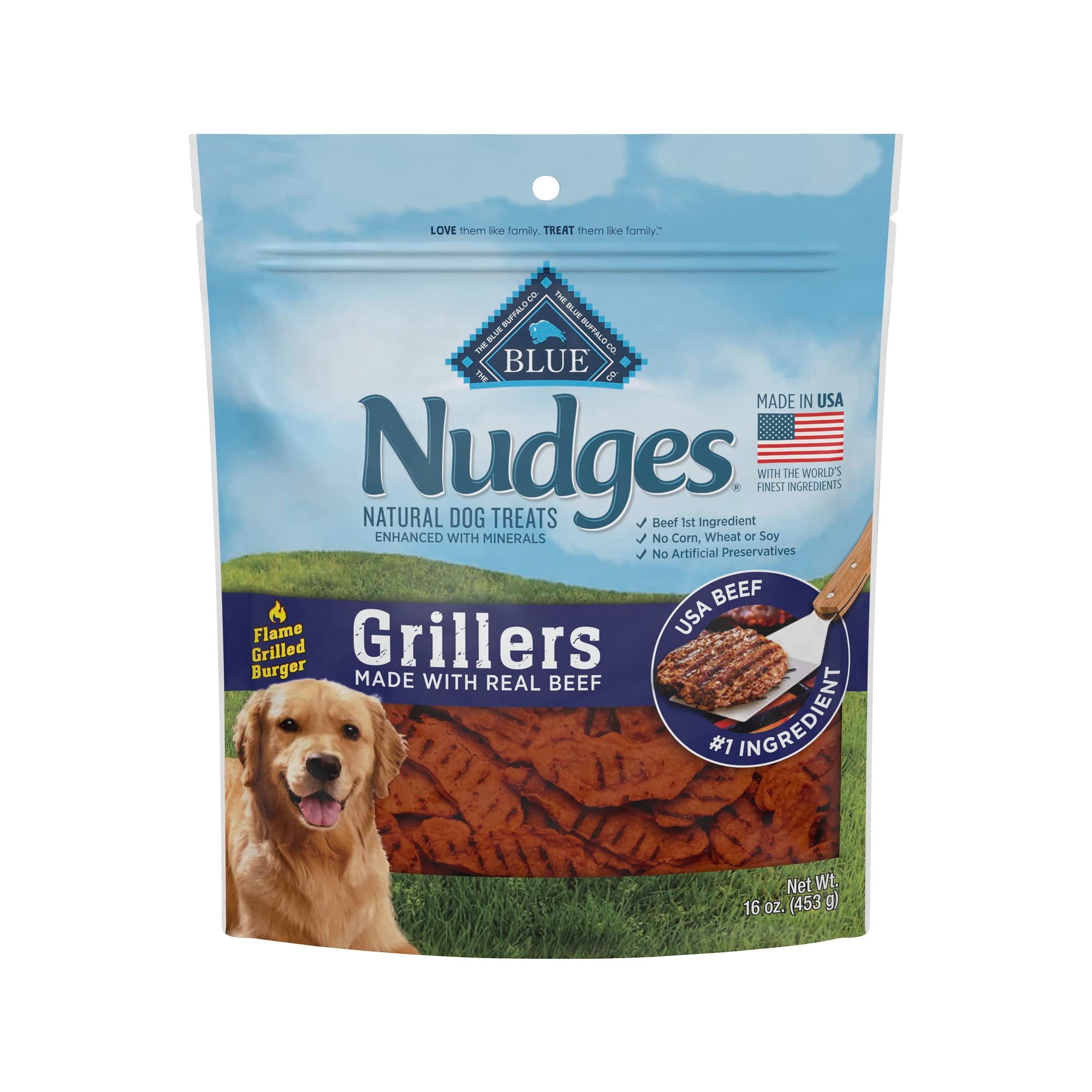 Blue Buffalo Nudges Grillers Natural Dog Treats, Beef, 16oz