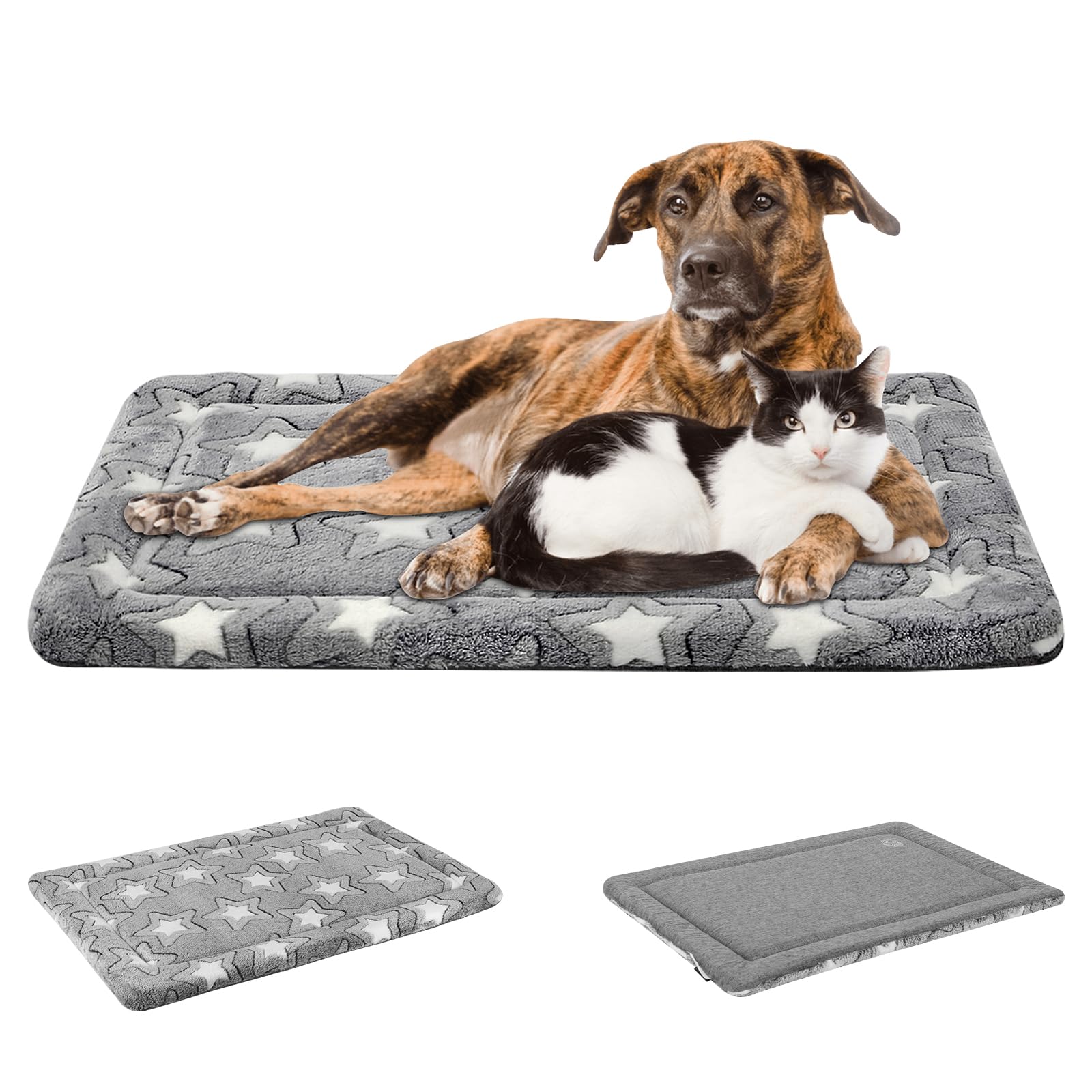 Empsign Dog Bed Mat Dog Crate Pad Reversible (Cool & Warm), Machine Washable Dog Crate Mat, Kennel Pad For Dog Sleeping Mattress For Large Medium Small Dogs, Grey