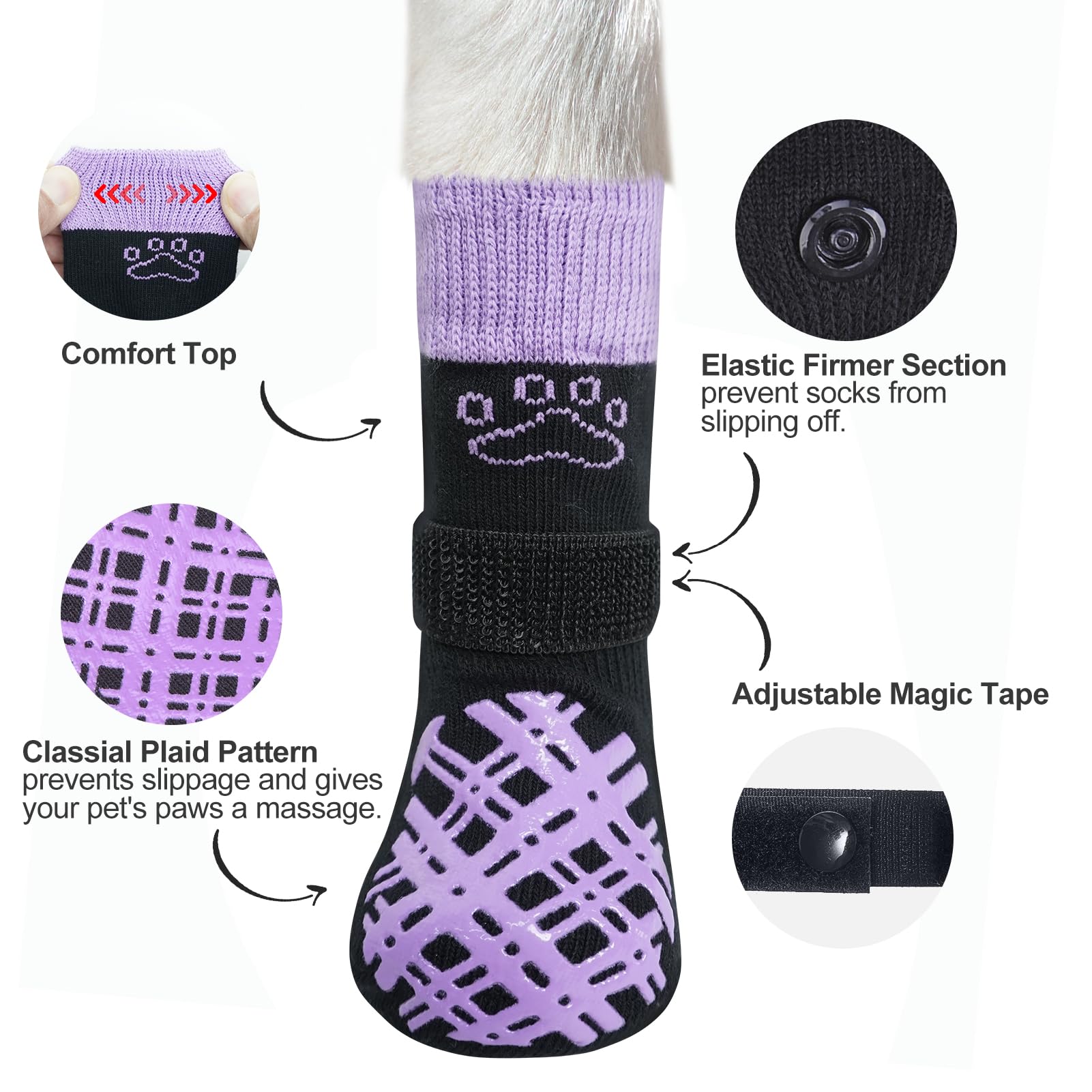 Beautyzoo Dog Socks To Prevent Licking For Hardwood Floors - Shoes For Small To Large Dogs - Double-Sided Grips, Traction Contro