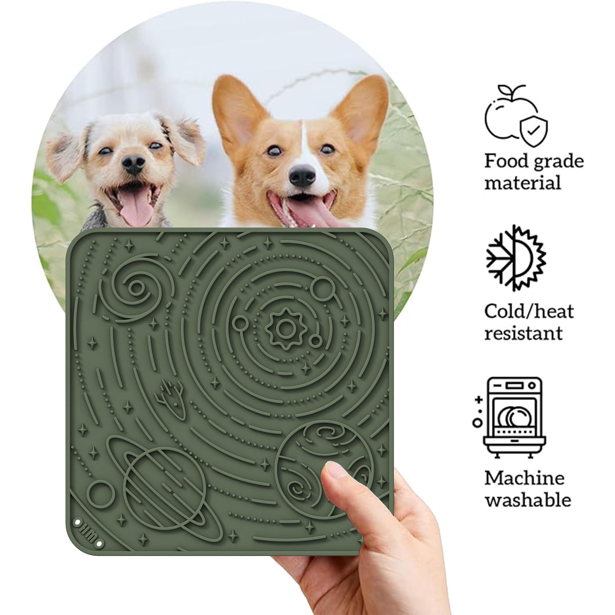 Ohmo Lick Mat For Dogs And Cats(Large, Camo&Light Green, 2Pcs) Enrichment Accessories Toy Space Star Easy Clean Pet Slow Feeder/