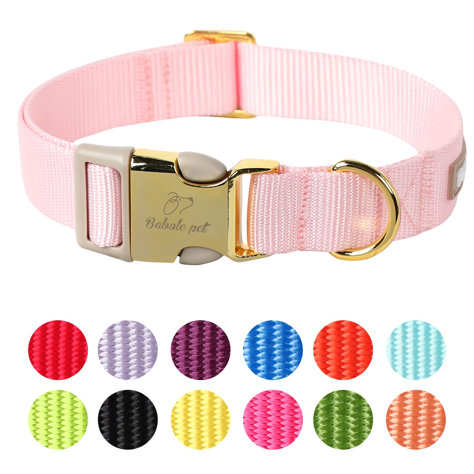 Babole Pet Nylon Dog Collar - Adjustable Pink Soft Webbing Dog Collars For Small Medium Large Dogs Boy Girl Puppy Collar With Sa