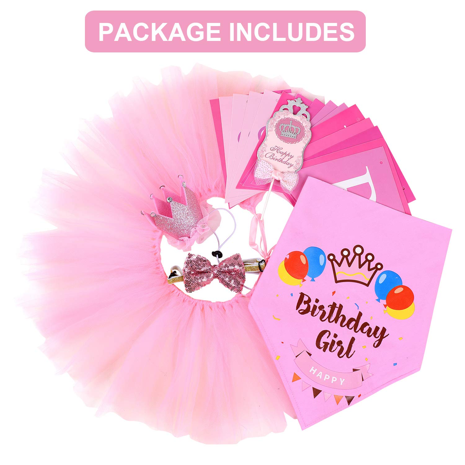 Cozifree Dog Birthday Bandana Girl Boy 6Pcs Birthday Party Supplies - Tutu Skirt Crown Hat Scarf Tie Happy Birthday Banner Cake Topper Decorations Birthday Outfit For Pet Puppy Cat Purple