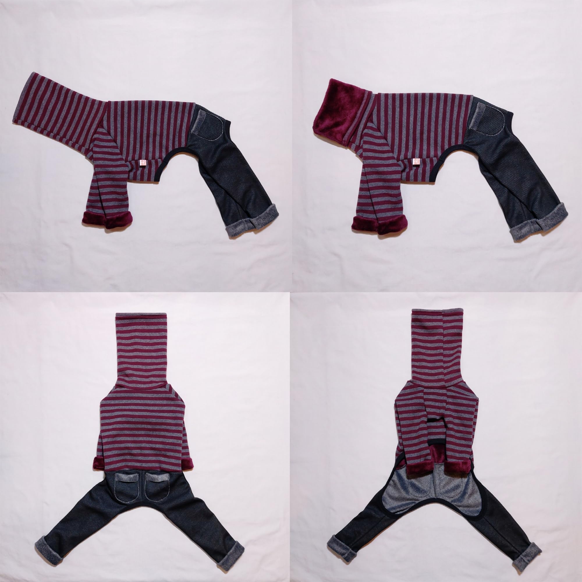 Doggystar Italian Greyhound Denim Onesie - Stretchable Fleece Turtleneck Coat, 2XL, Burgundy