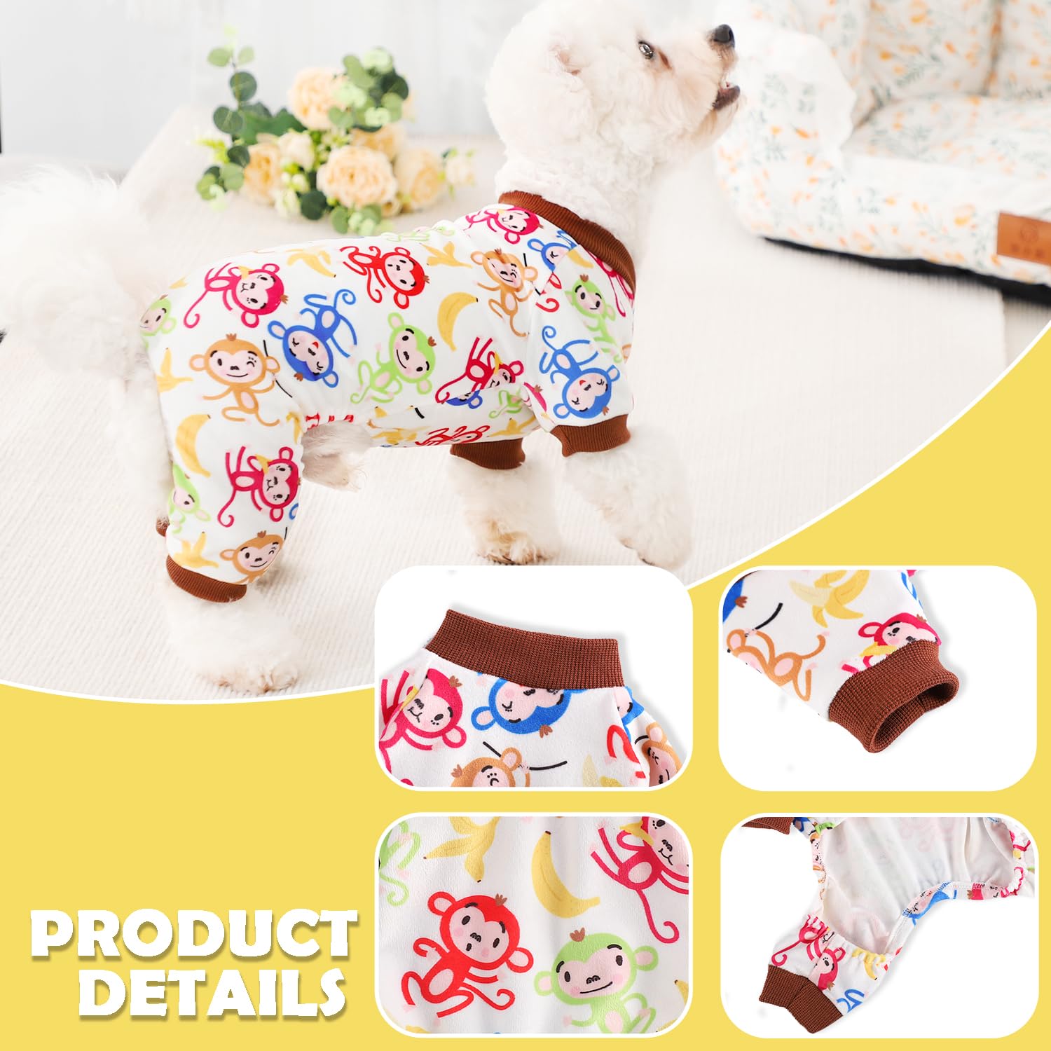 Fall Dog Pajamas Sweaters For Small Dogs Fleece Stretchy Puppy Sweater Warm Clothes Pjs Pet Apparel(Small, Brown Monkey)