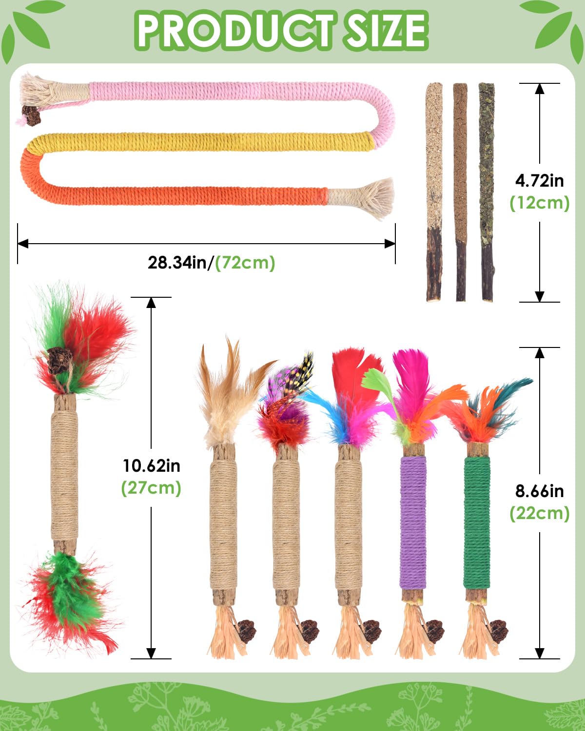 TINDTOP Cat Chew Toys, 12 Pack Silvervine Chew Sticks with 2 Pack Chew Ropes for Kittens Teeth Cleaning, Increase Appetite, Aggr