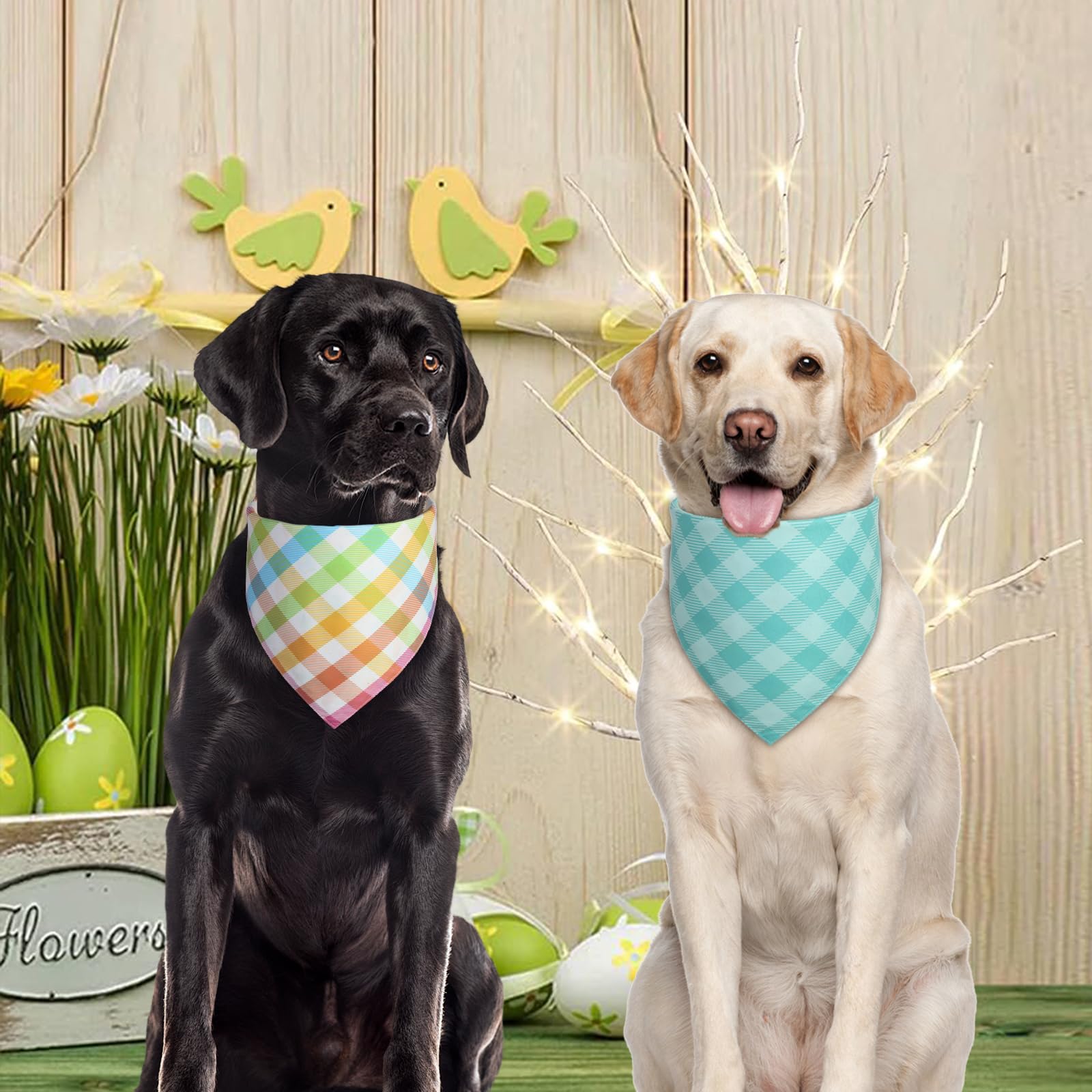 Ququle Easter Dog Bandana Xlarge 2Pcs, Colorful Scarf For Boy And Girl, Durable Triangle Reversible Bibs Handkerchief For Puppy