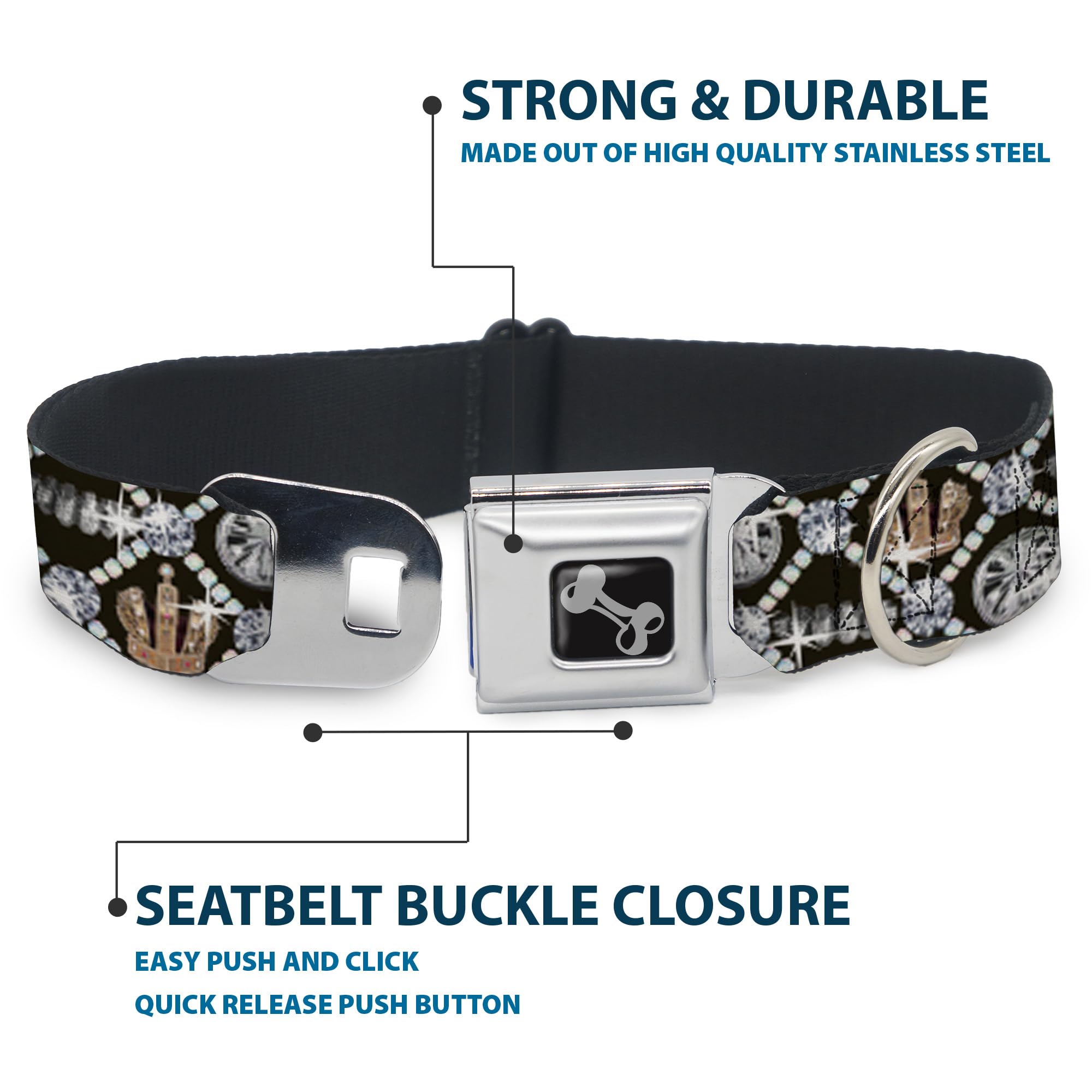 Buckle-Down Seatbelt Buckle Dog Collar - Bling - 1' Wide - Fits 11-17' Neck - Medium