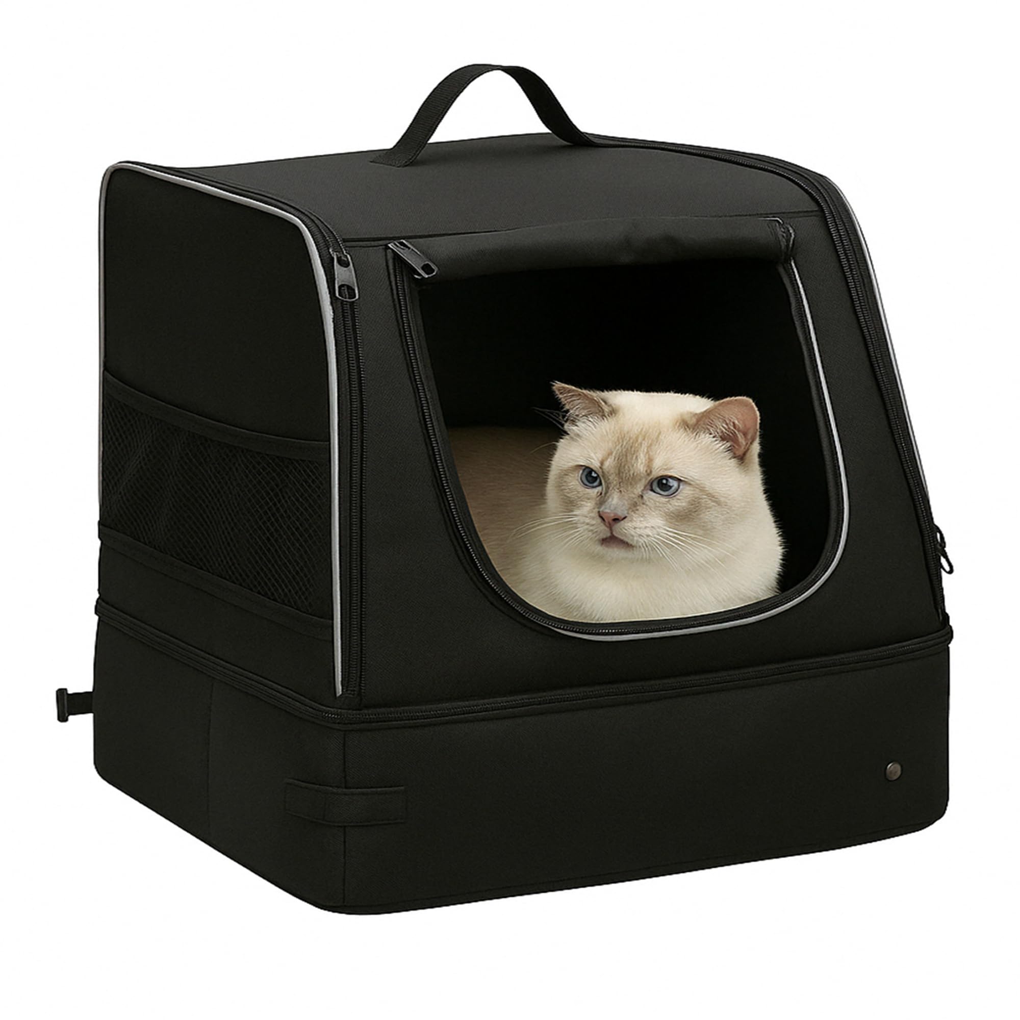 Loyareal Portable Travel Litter Box For Cats, Small Foldable Travel Cat Litter Box With Zipped Lid, No Smell, Waterproof, Leak-P