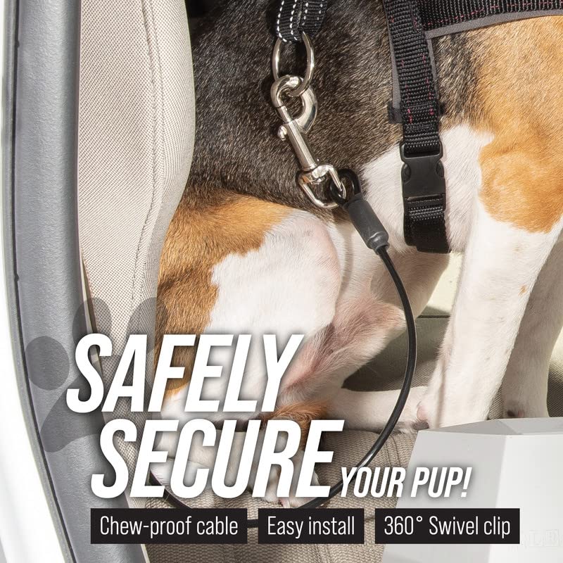 Leash Boss Dog Car Seat Belt Restraint - No-Chew Heavy Duty Car Seatbelt For Pets - 5 Sizes - Coated Steel Rope To Prevent Chewing (Small - 16 Inch, Black)