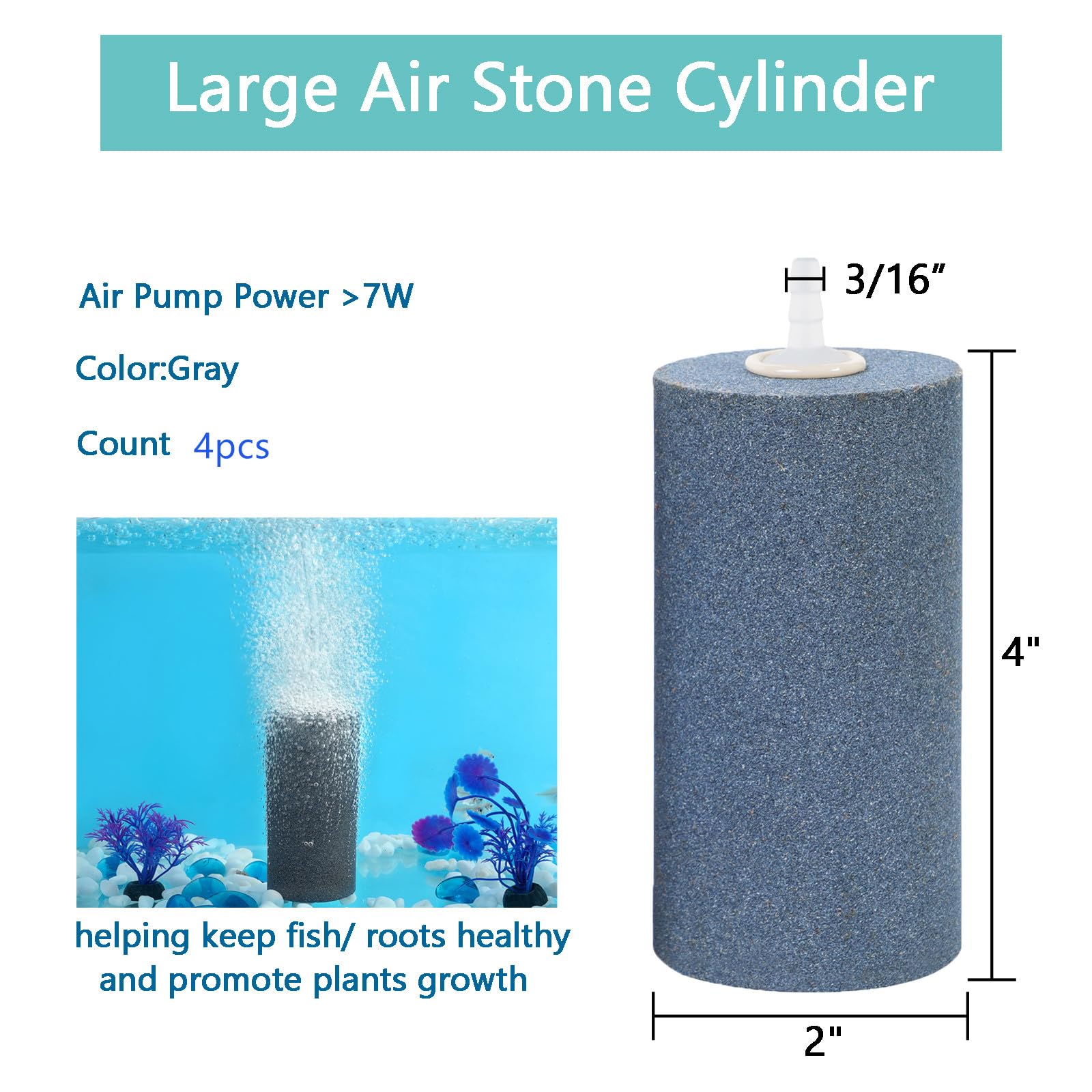AQUANEAT Aquarium 4 x2  Cylinder Air Stone Fish Tank Aerator Diffuser Hydroponics (4 pcs)