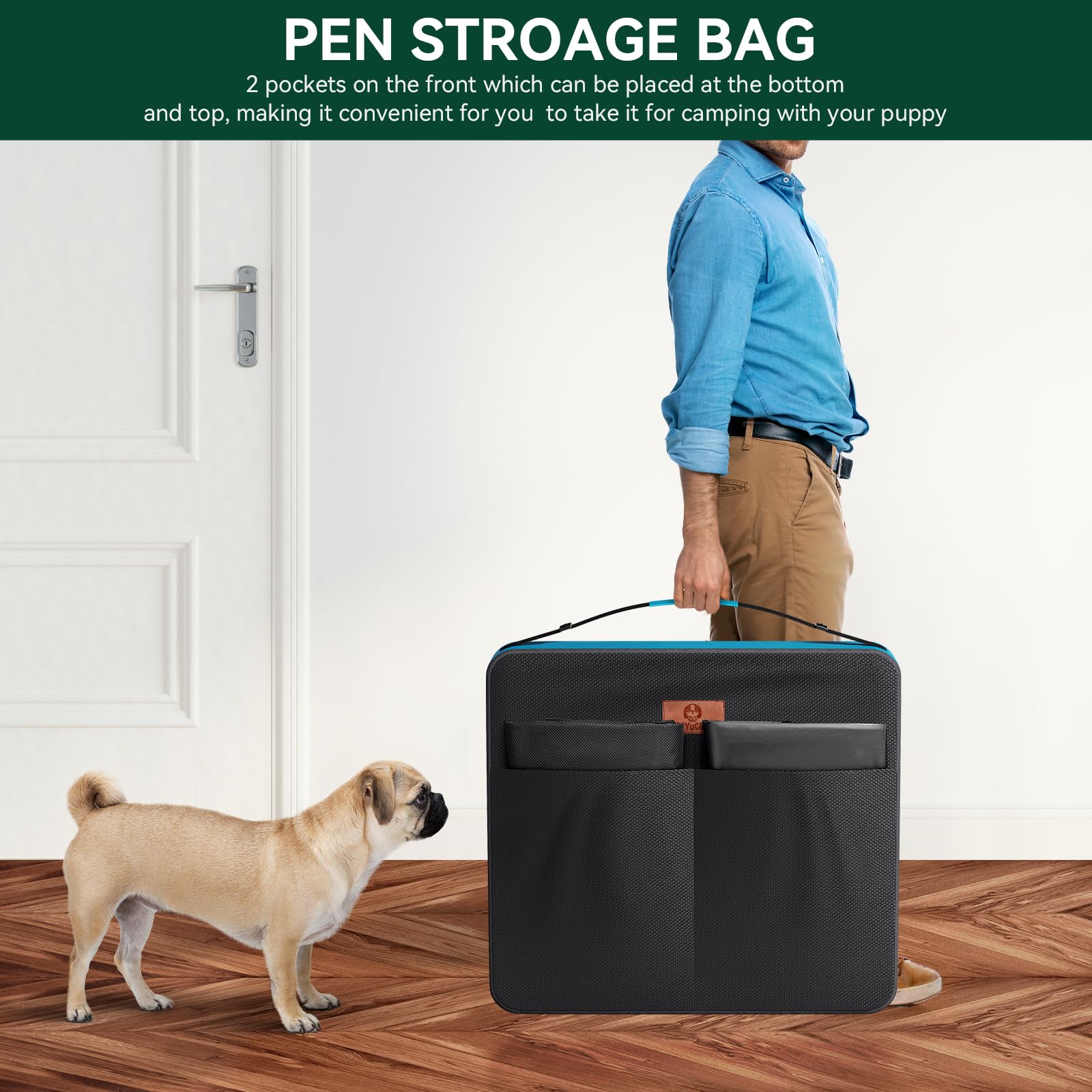 PJYuCien Dog Playpen - 24" H Heavy Duty Metal Pen with Extra Hard Bottom, Foldable 8 Panels, Black, Model FG-24BT-3