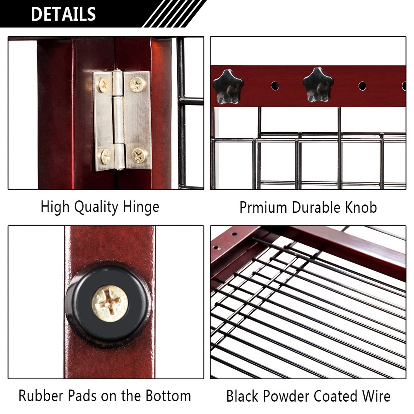 Bonnlo Free Standing Dog Gate, Wooden Adjustable Pet Fence, 37"-68" Wide, Cherry, Model BL-DG-003&610, Ideal for Indoor Use