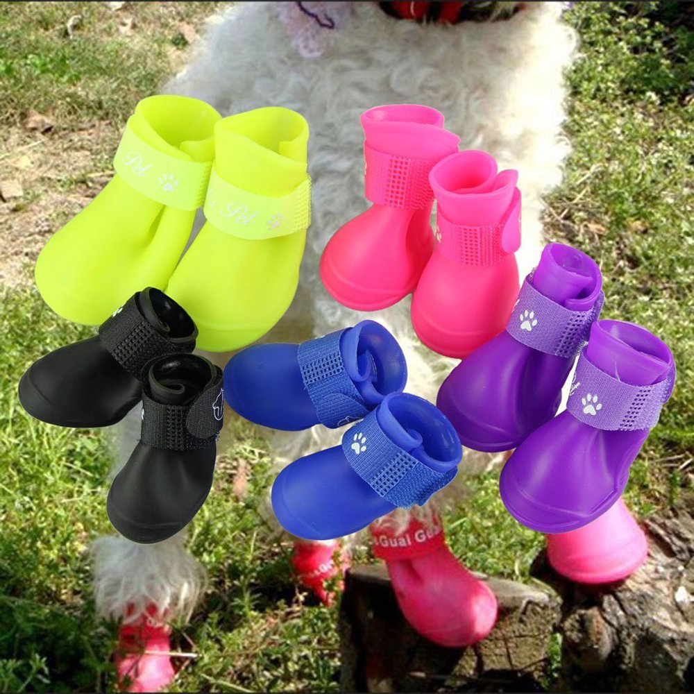 Cdycam Puppy Dogs Waterproof Candy Colors Anti-Slip Rubber Rain Shoes Boots Paws Cover (Blue, Small)