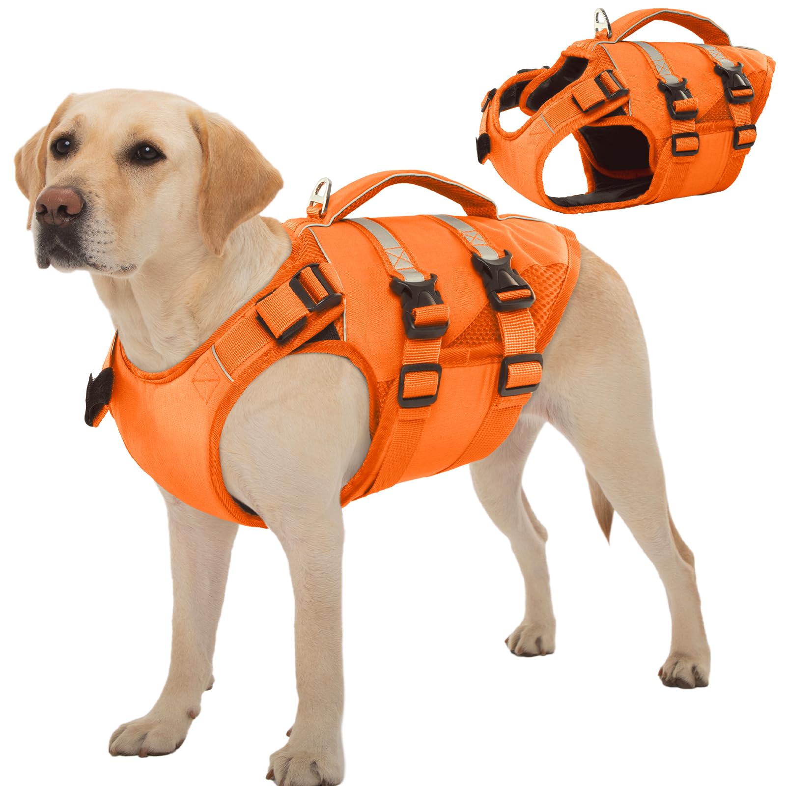 Kuoser Dog Life Jacket, High Flotation Dog Life Vest For Swimming Boating, Adjustable Ripstop Pet Lifesaver For Small Medium And
