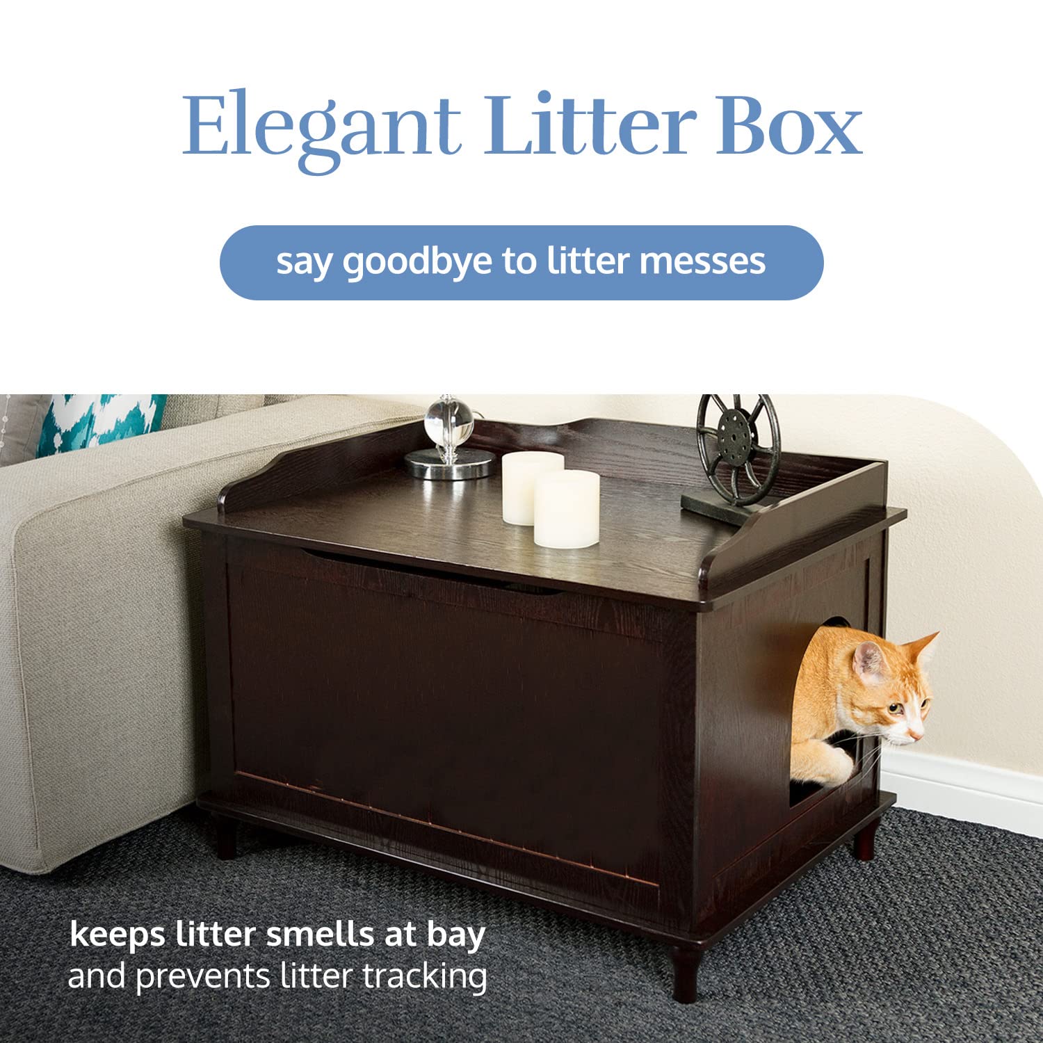 Designer Pet Products Jumbo Black Cat Litter Box Enclosure - Elegant Dog-Proof Furniture, X-Large, Wood, Covered with Lid