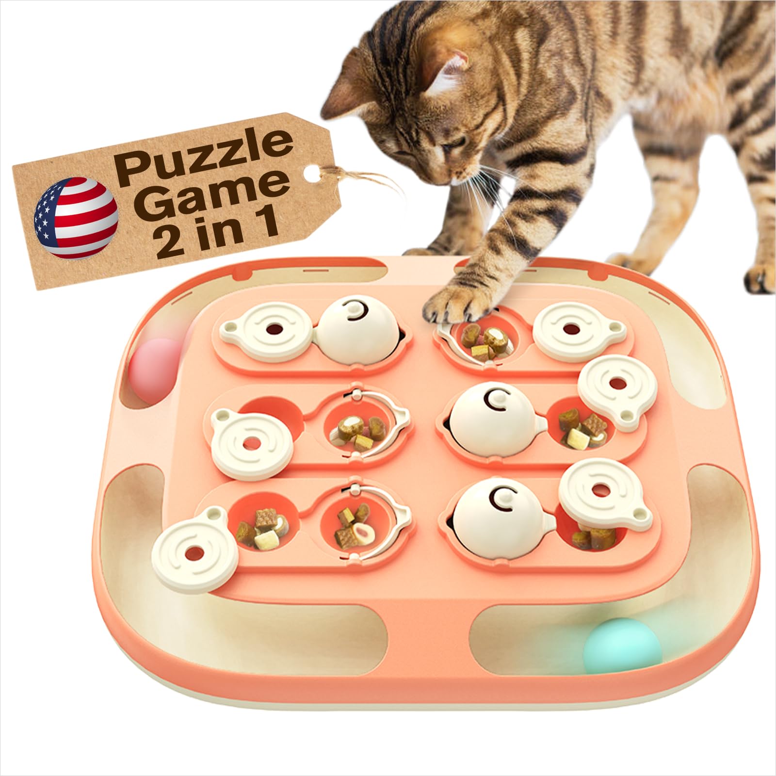 KADTC Cat Puzzle Games Level 2 in 1 Intelligence Mind Game Track Balls Kitten Food Puzzles Toy For Indoor Cats Sensory Activity 
