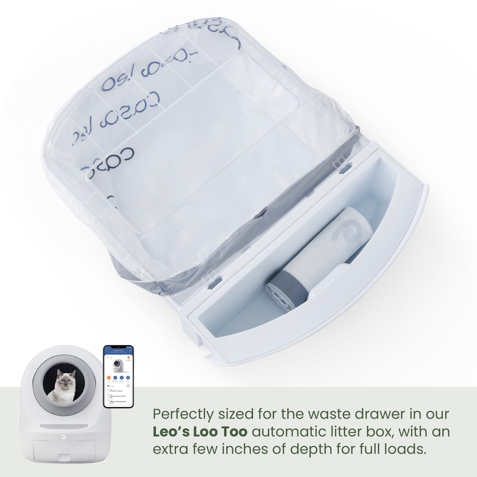 Leo'S Loo Too By Casa Leo I Waste Litter Drawer Liner Bags For Automatic Litter Boxes I Heavy Duty 2Mil Thick With Drawstring I