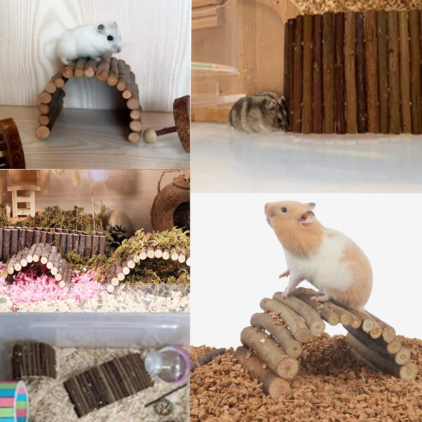 Hamiledyi 4Pcs Hamster Bridge Wooden Bridge Toy Rat Ladder Natural Wooden Hideout Tunnel Ladder Hamster Cage Accessories Chew To