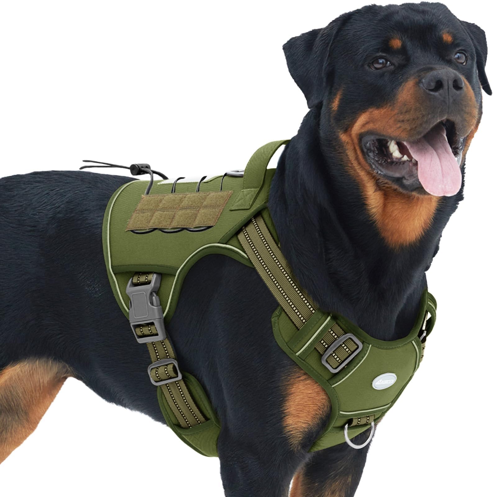 Auroth Tactical Dog Harness For Small Medium Large Dogs No Pull Adjustable Pet Harness Reflective K9 Working Training Easy Control Pet Vest Military Service Dog Harnesses L,Green