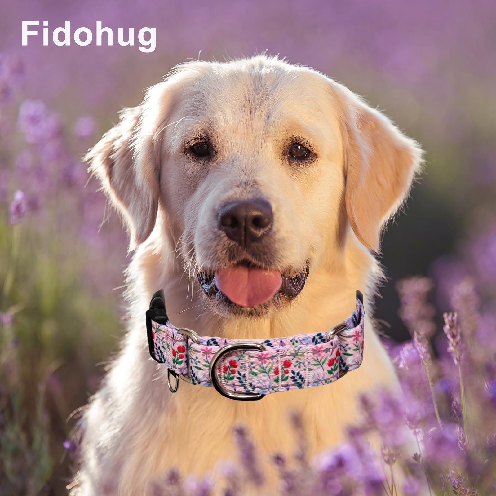 Fidohug Reflective Martingale Collar With Quick Release Buckle Anti Pulling Girl Female Dog Collars (Pink Flowers Plants, Medium