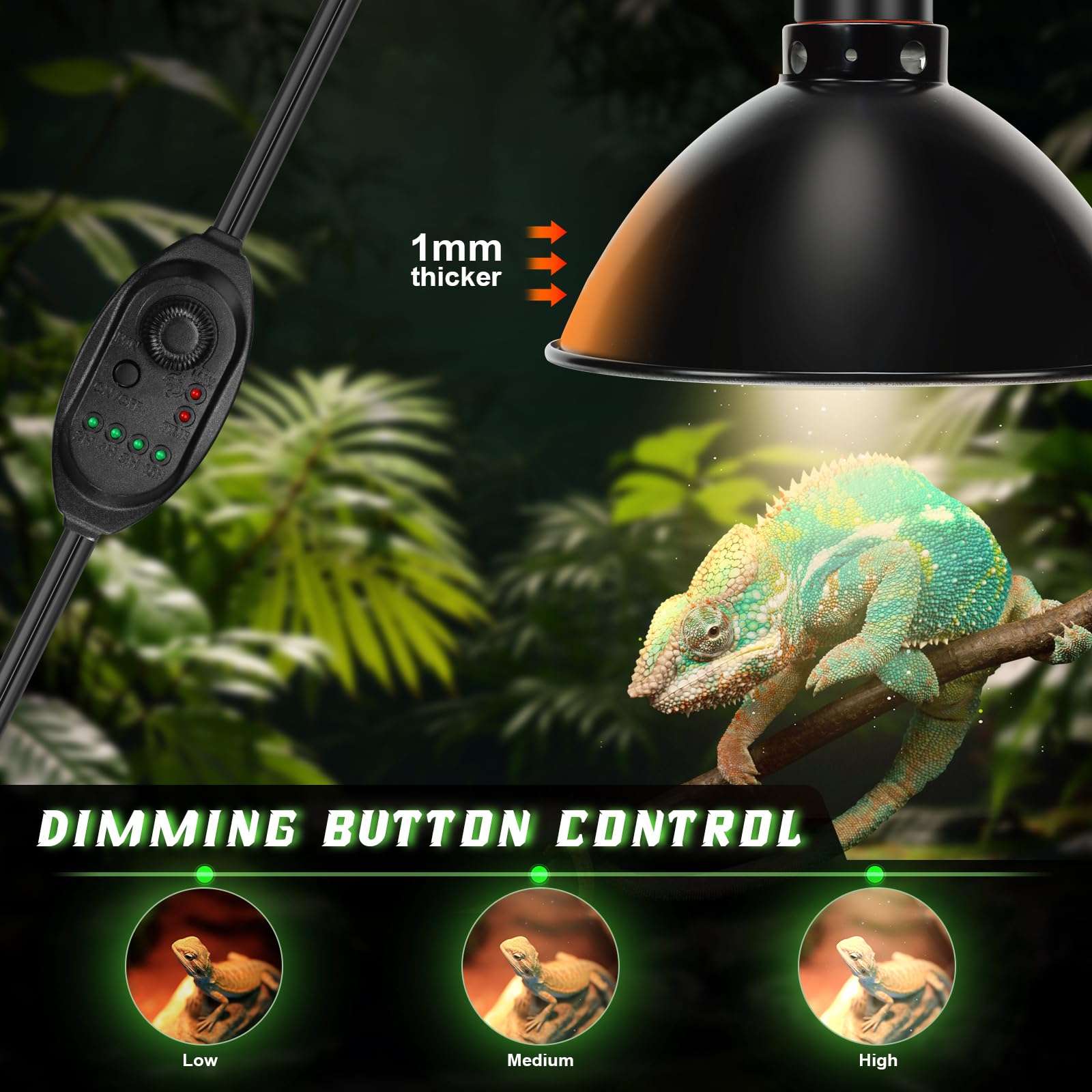 Mecesor Reptile Light Fixture With Dimming Switch And Timer, 8.5 Inch Deep Dome Reptile Heat Lamp Fixture, Reptile Lamp Fixture