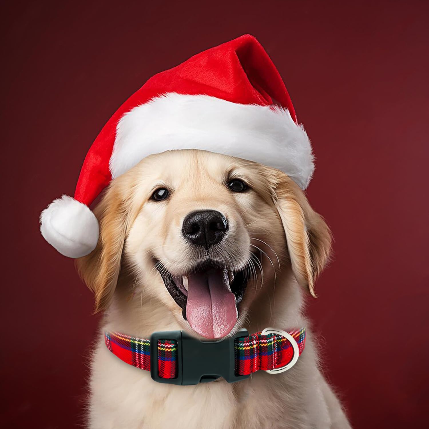 Tunkoo Christmas Plaid Dog Collar, Cute Adjustable Red Collar For Boy And Girl Dogs, Dog Collar With Strong Plastic Buckle - For