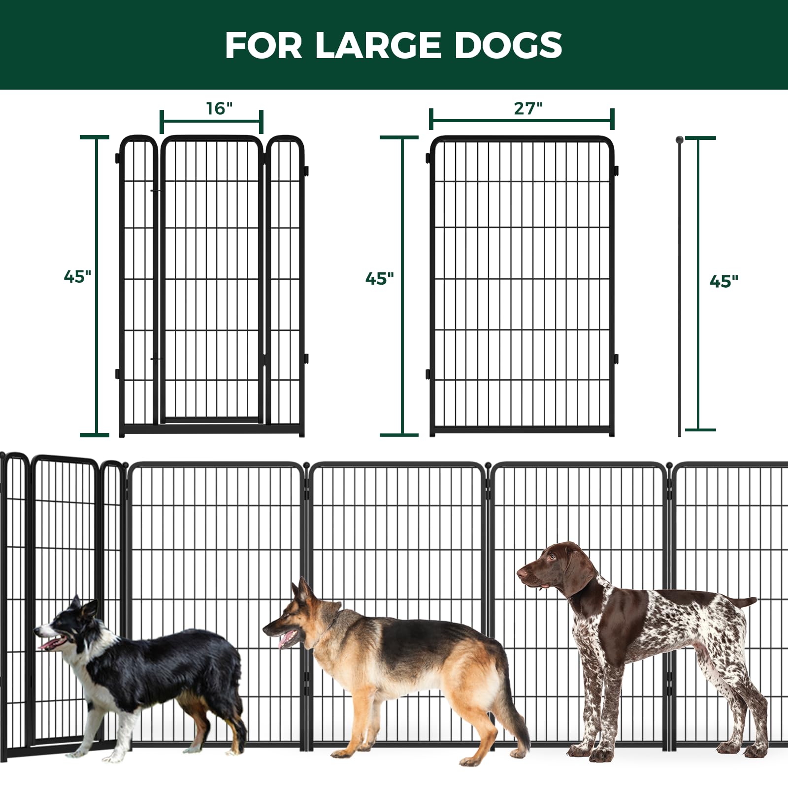 Fxw Homeplus Indoor Dog Playpen - Stress-Free And Safe Play, 45 Inch 16 Panels For Large Dogs, Black│Patented