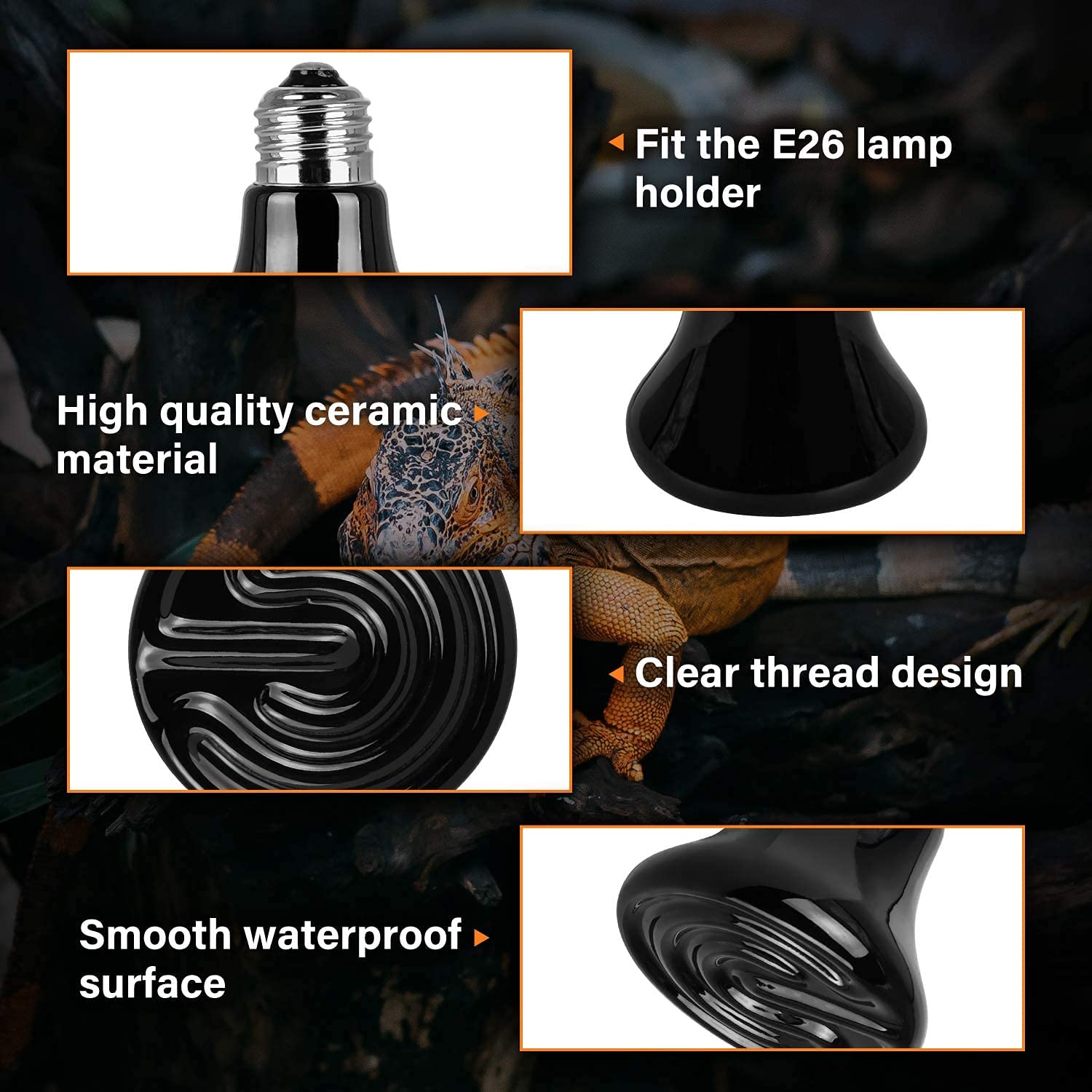 Simple Deluxe 50W (Mini) Ceramic Heat Emitter Reptile Heat Lamp Bulb No Light Emitting Brooder Coop Heater for Amphibian Pet & I