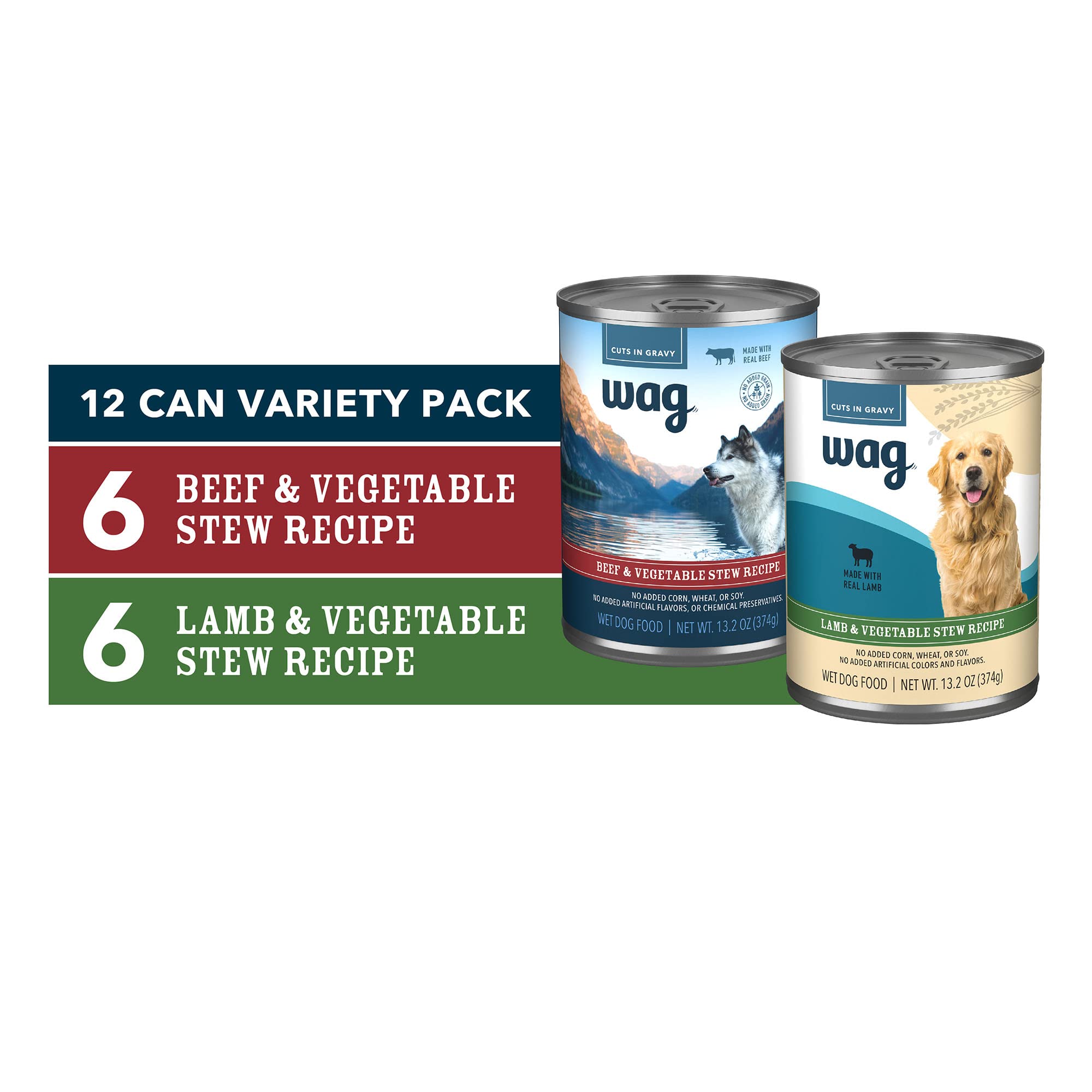 WAG Stew Canned Dog Food Variety Pack, Lamb & Beef, 13.2 oz Can (Pack of 12)
