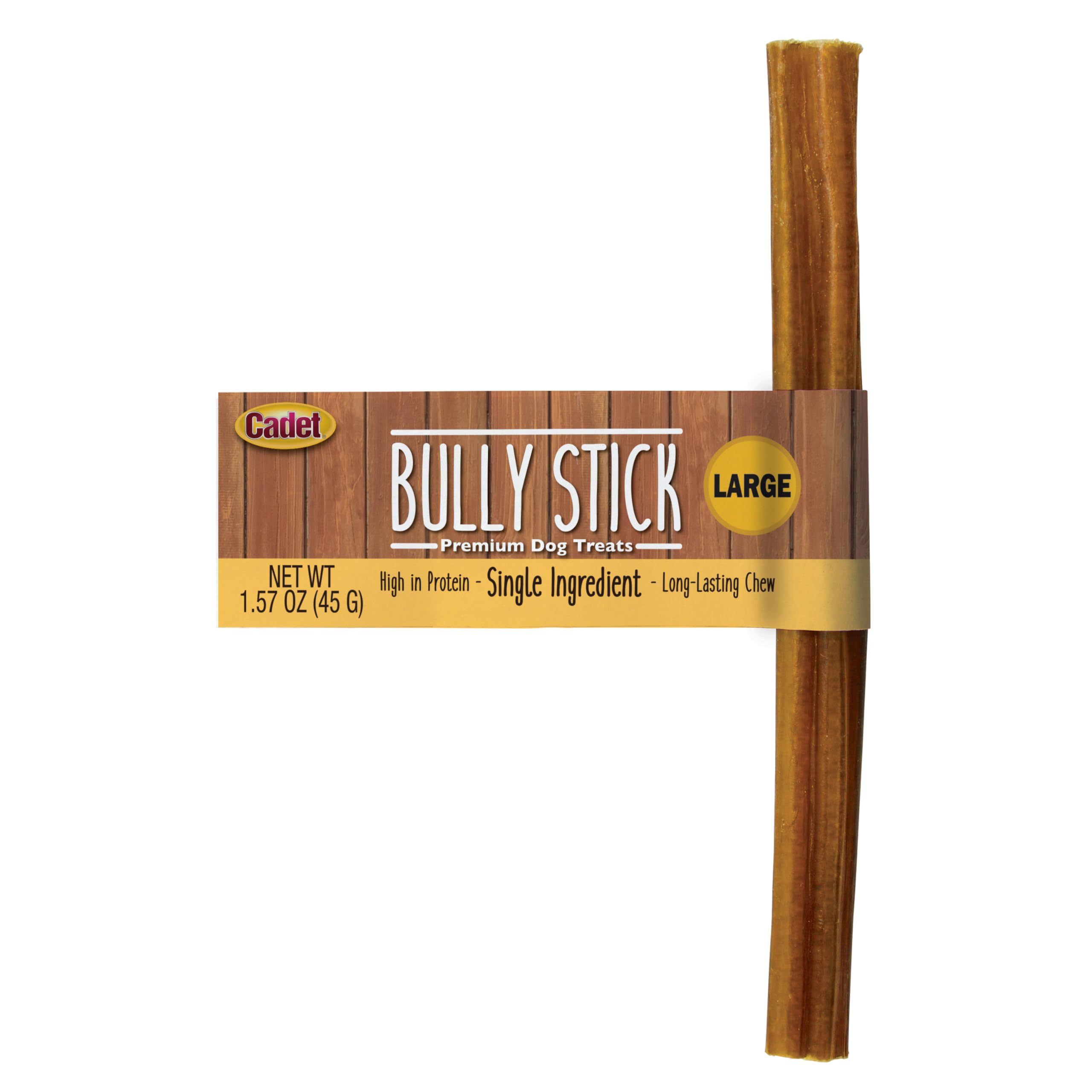Cadet Bully Sticks for Large Dogs, All-Natural Beef Pizzle, Rawhide-Free Long-Lasting Dog Chews for Aggressive Chewers, 1 Count
